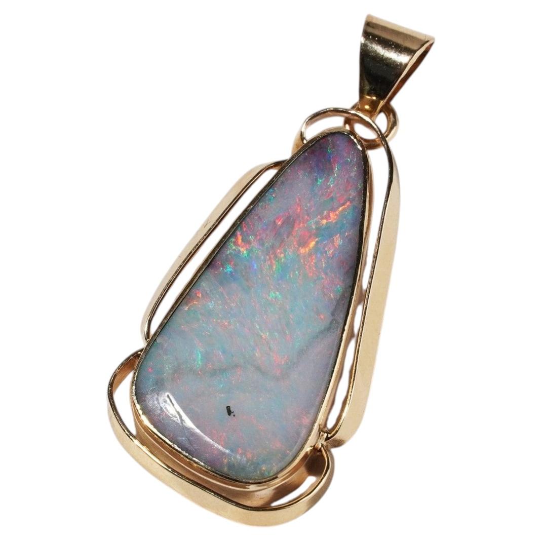 Bright Red Blue Green Solid 7ct Australian Boulder Opal Pendant 14k Gold For Sale