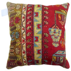 Vintage Bright Red Bohemian Turkish Rug Pillow