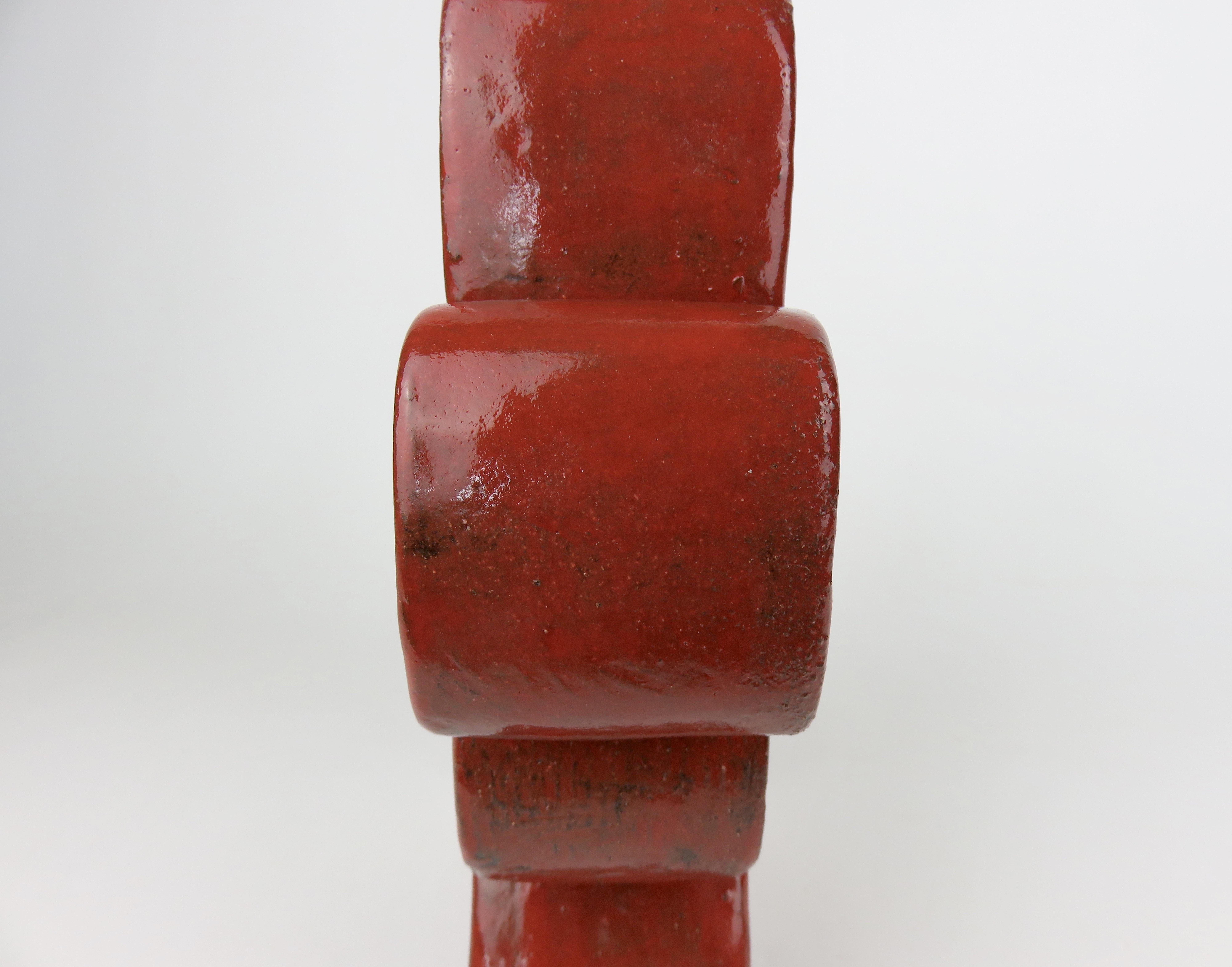 Bright Red Ceramic Sculpture, Hand Built, Six Soft Rectangles on Angled Legs For Sale 4