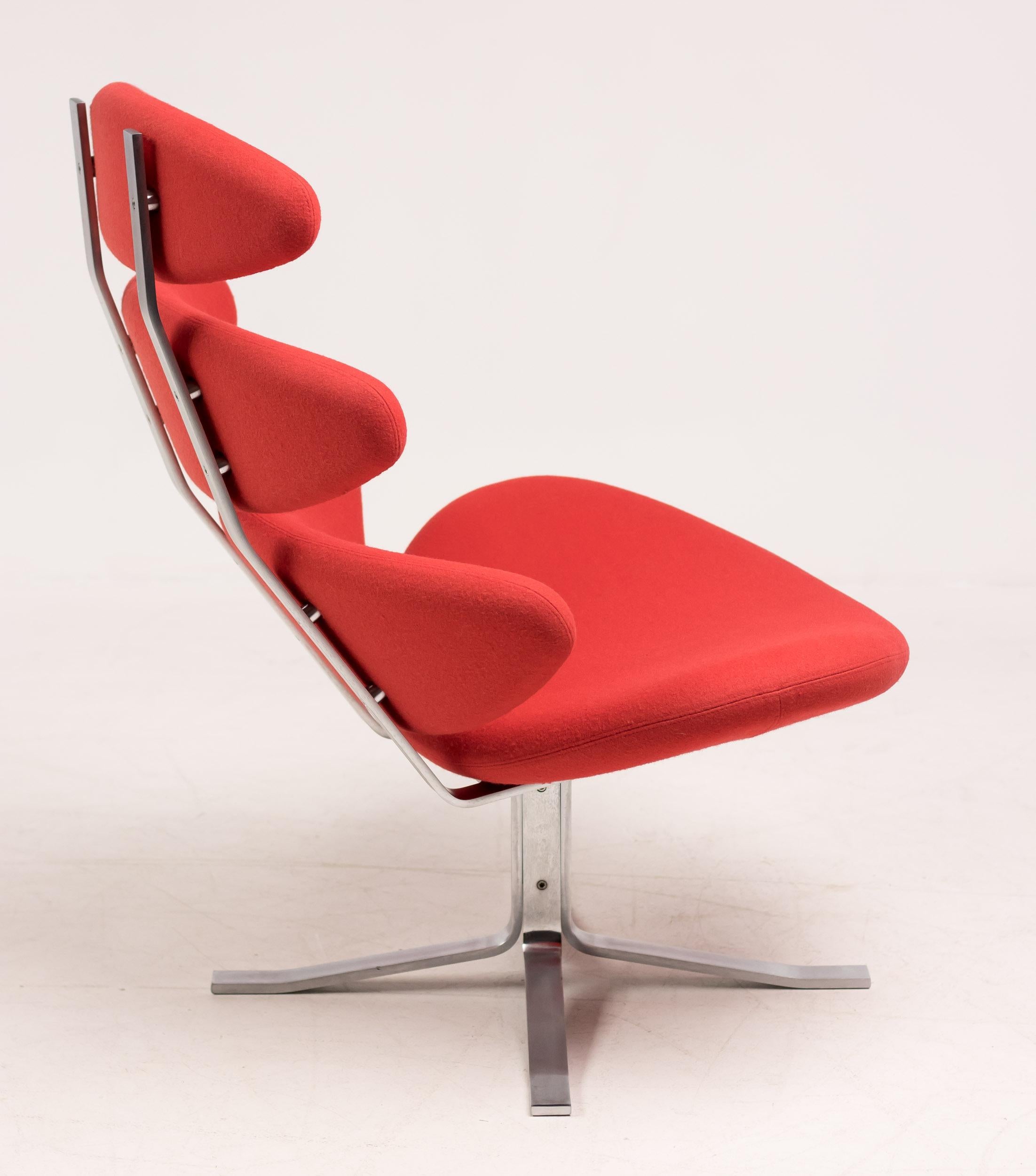 Danish Bright Red EJ5 Corona Chair by Poul Volther