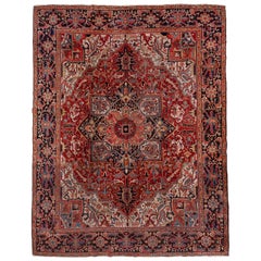 Bright Red Field Antique Persian Heriz Carpet