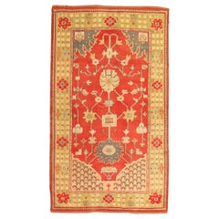 Vintage Bright Red Green Turkish Oushak Accent Size Rug