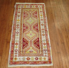 Bright Red Green Vintage Turkish Anatolian Throw Rug