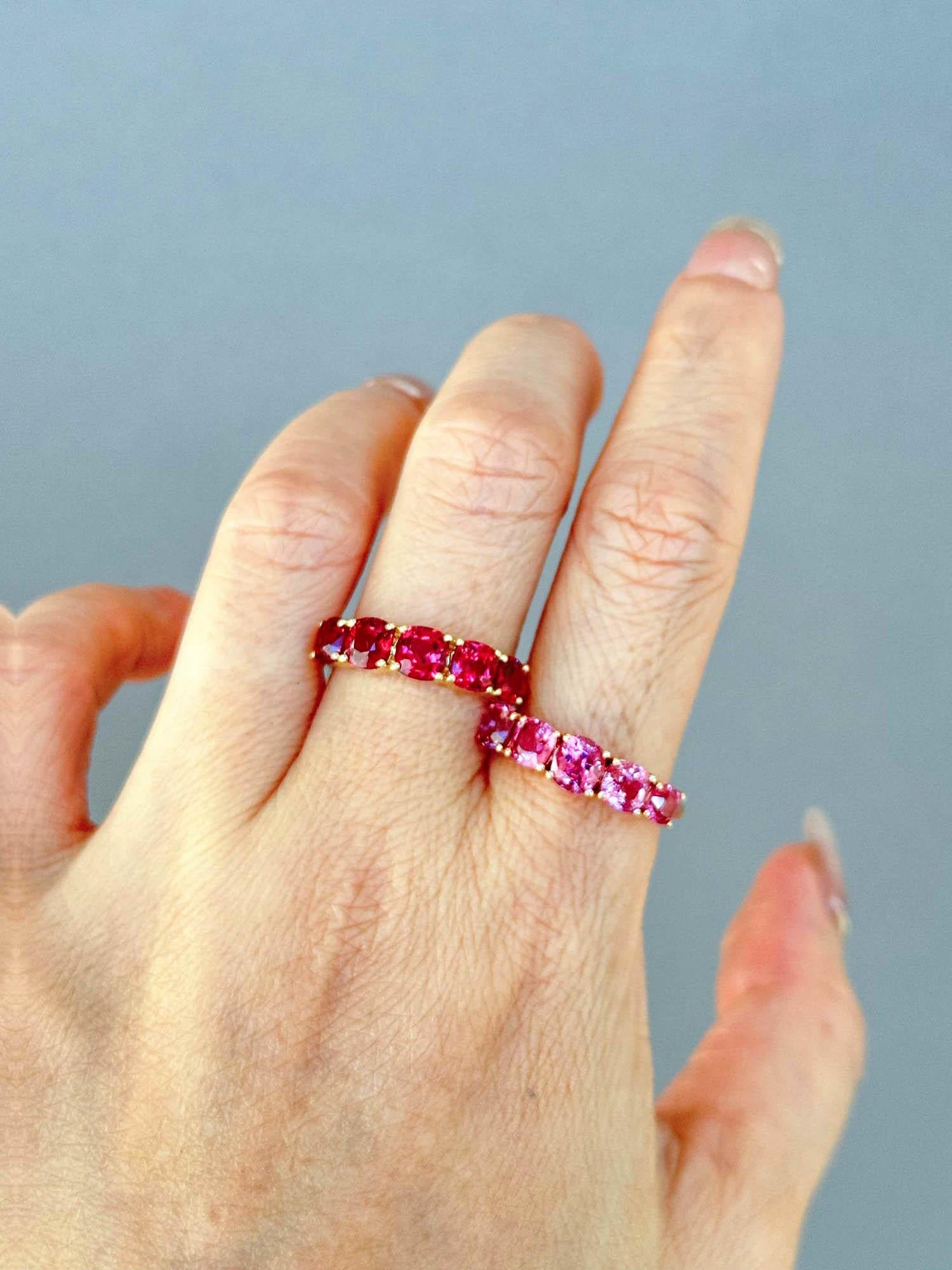 Bright Red Hot Pink Spinel Stacking Band 14K Gold Jedi Rare to Find  For Sale 5