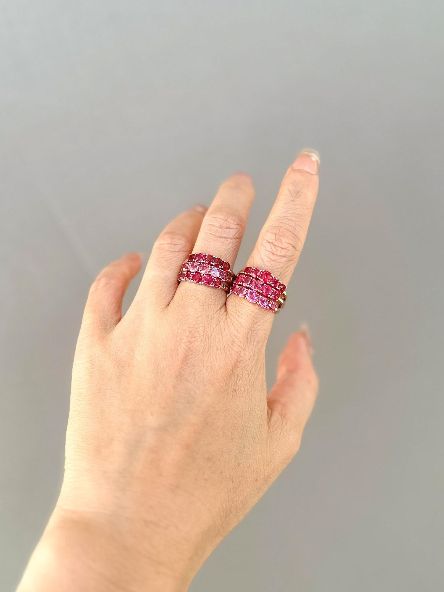 Bright Red Hot Pink Spinel Stacking Band 14K Gold Jedi Rare to Find  For Sale 8