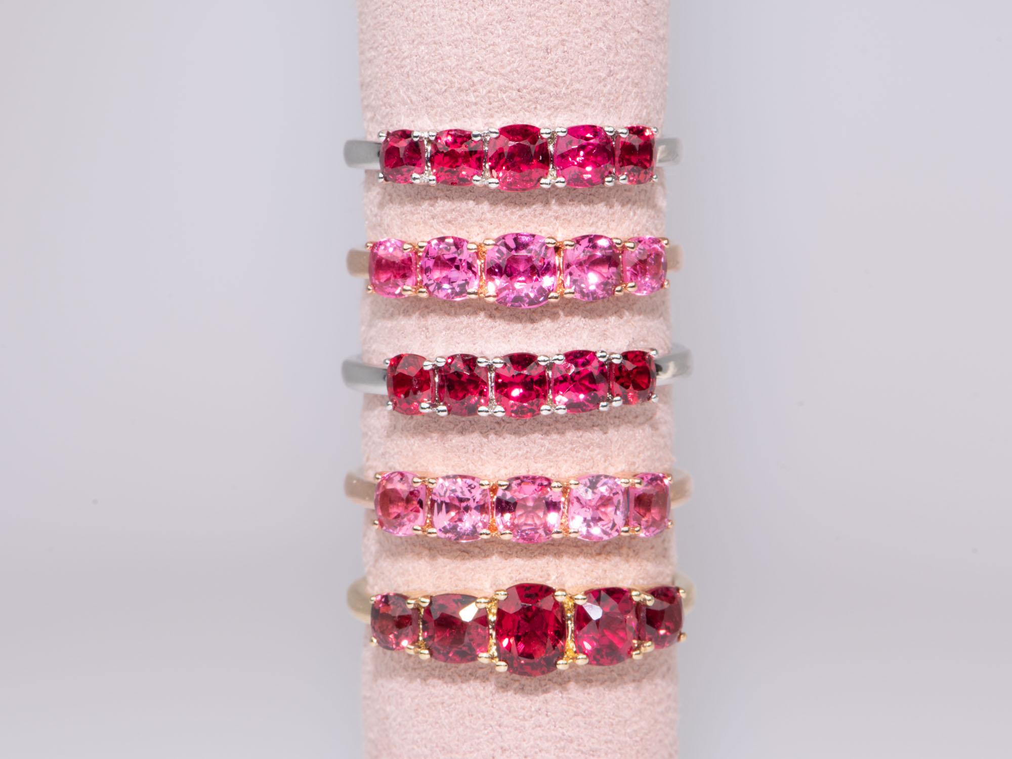 Bright Red Hot Pink Spinel Stacking Band 14K Gold Jedi Rare to Find  In New Condition For Sale In Osprey, FL
