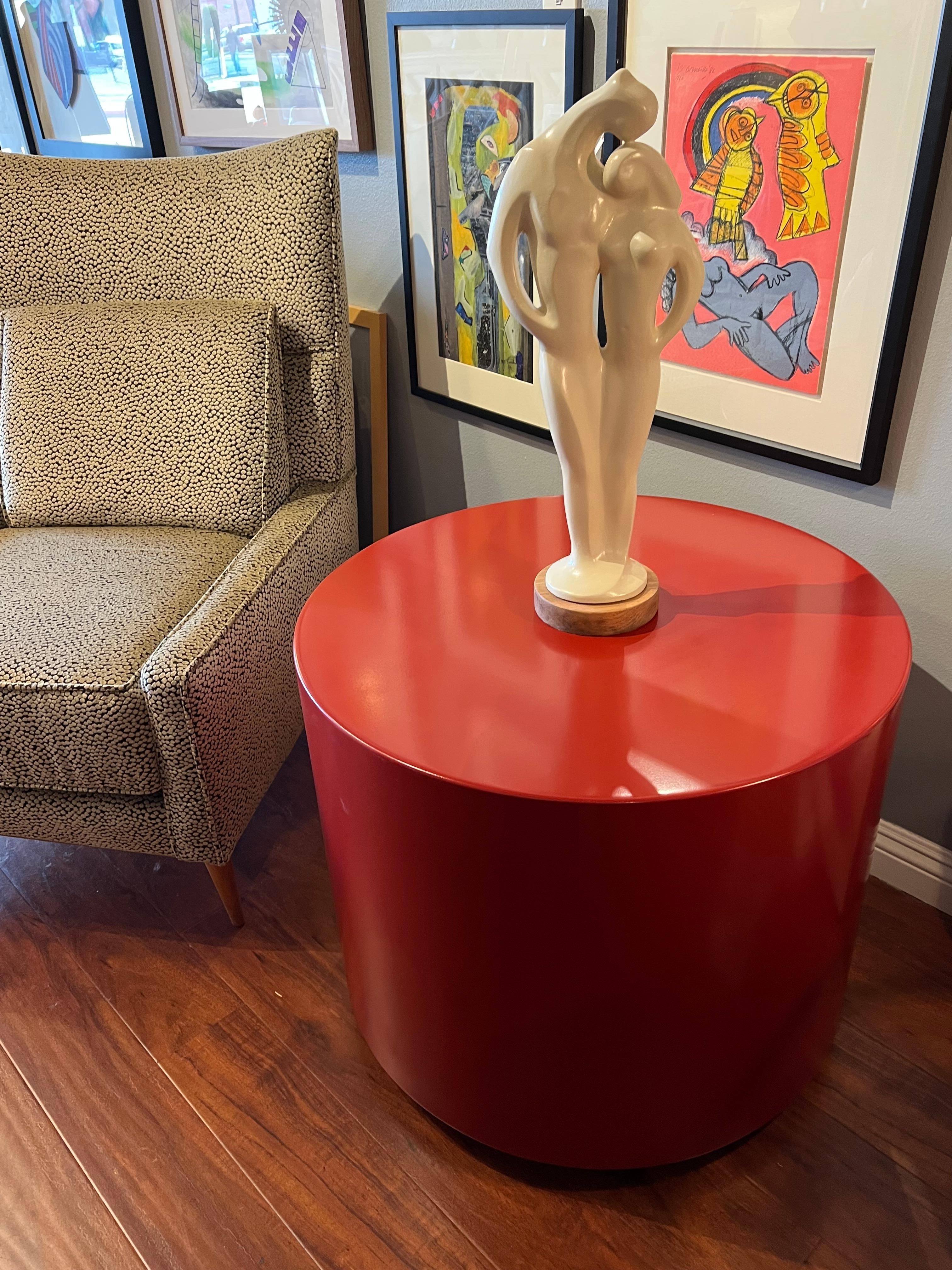 American Modern Bright Red Lacquered Swivel Pedestal, 1970s For Sale