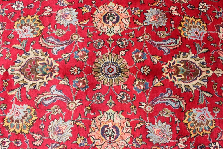 Bright Red Midcentury/Vintage Persian Tabriz Rug with AllOver Blossom