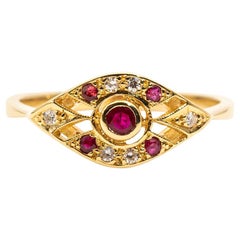 Bright Red Ruby and Diamond 18 Carat Gold Art Deco Style Ring
