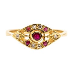 Bright Red Ruby and Diamond 18 Carat Gold Art Deco Style Ring