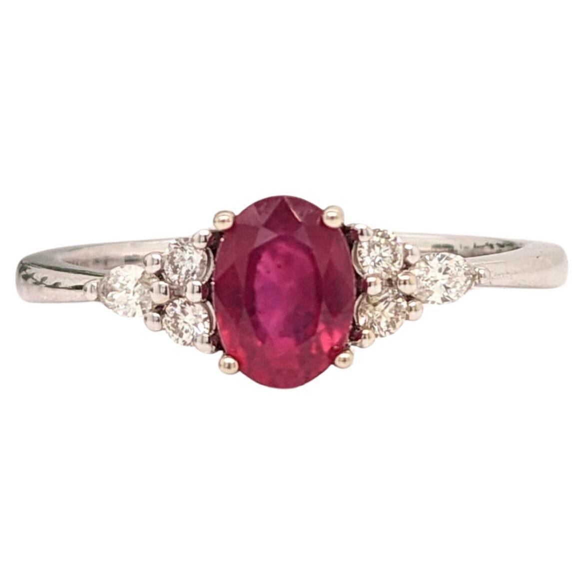 Bright Red Ruby Ring w Earth Mined Diamonds in Solid 14K Gold Oval 8x6mm