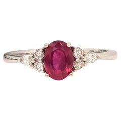 Bright Red Ruby Ring w Earth Mined Diamonds in Solid 14K Gold Oval 8x6mm