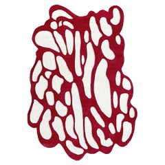 Bright Red White Rug Irregular Unusual Abstract Shape, Tratto Curvo, in Stock
