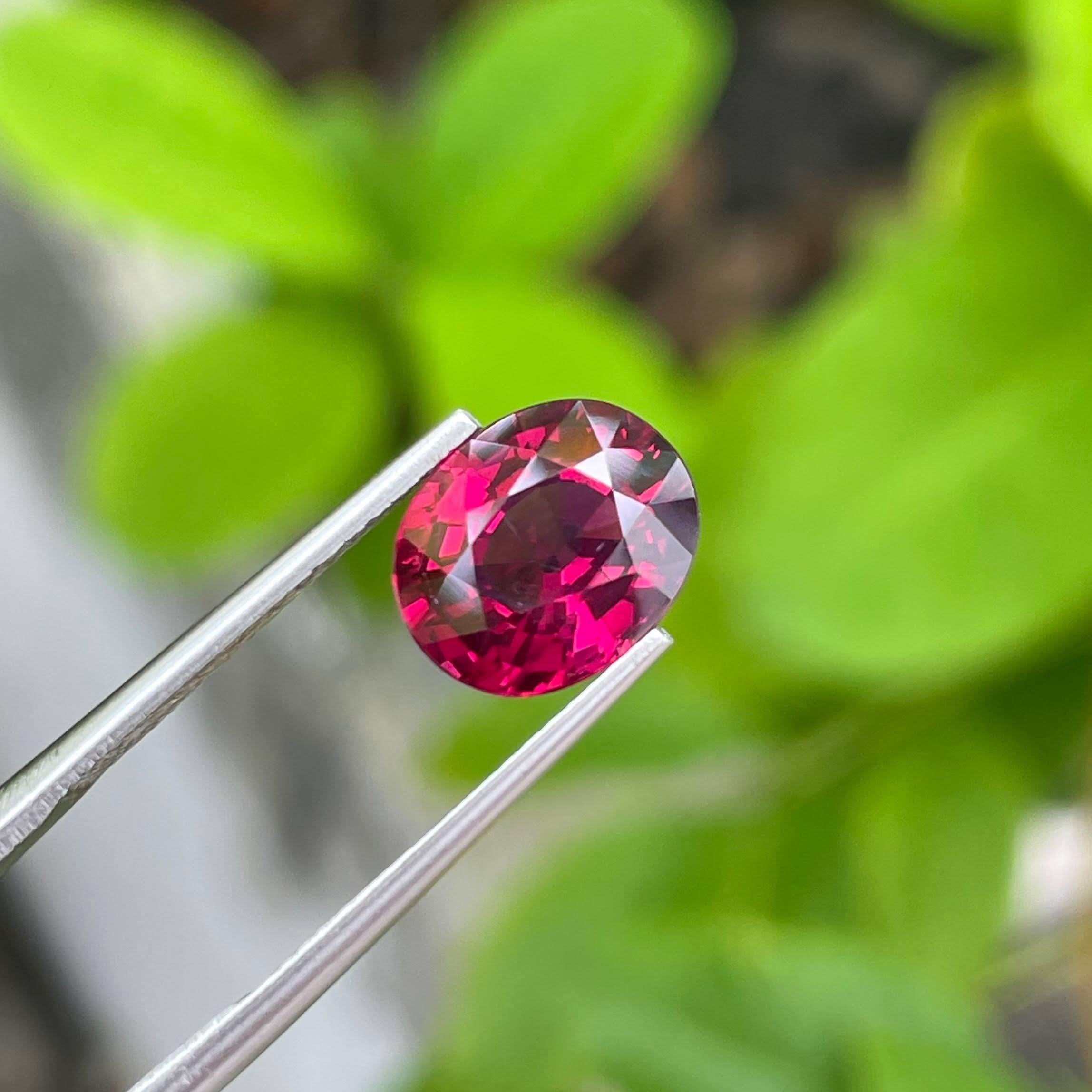 Weight 3.95 carats 
Dimensions 10.0x8.3x5.6 mm
Origin Malawi
Treatment None
Shape Oval
Clarity Eye Clean
Cut Step Oval




The Red Rhodolite Garnet, a dazzling gemstone of exceptional beauty, captivates with its intense hue and remarkable
