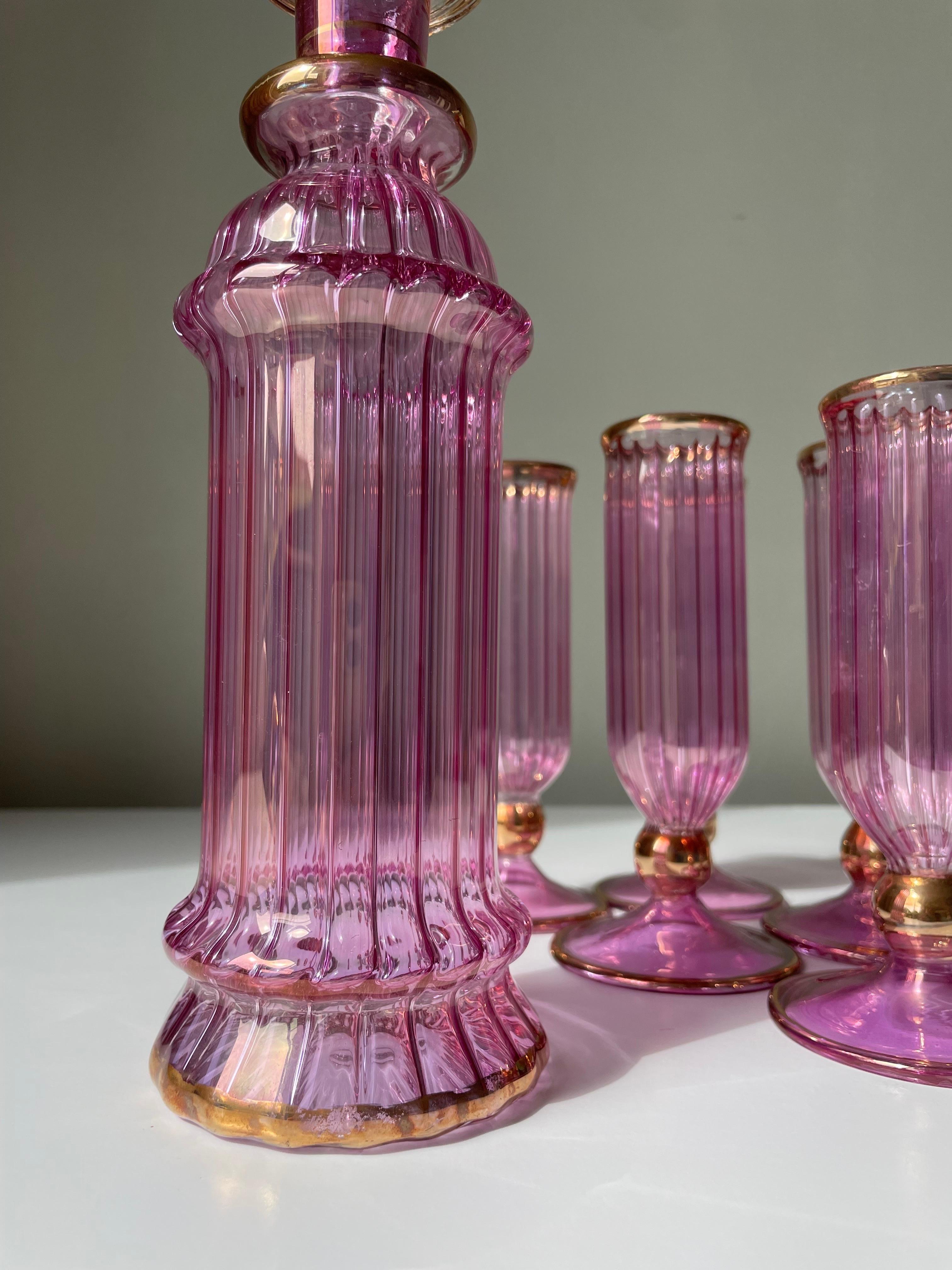 1950s Italian Murano Bright Rose Pink Gold Art Glass Serving Set For Sale 6