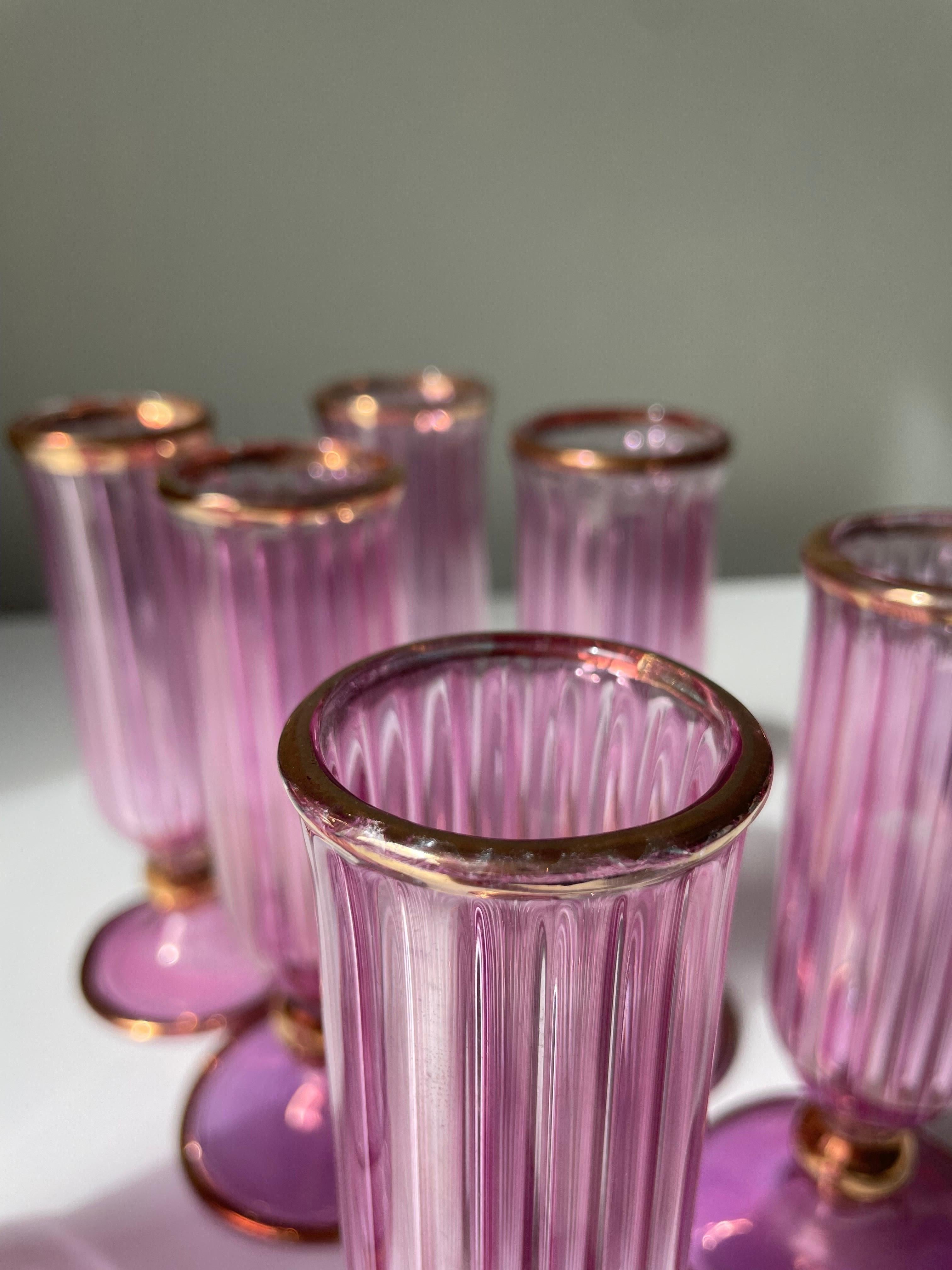 1950s Italian Murano Bright Rose Pink Gold Art Glass Serving Set For Sale 9