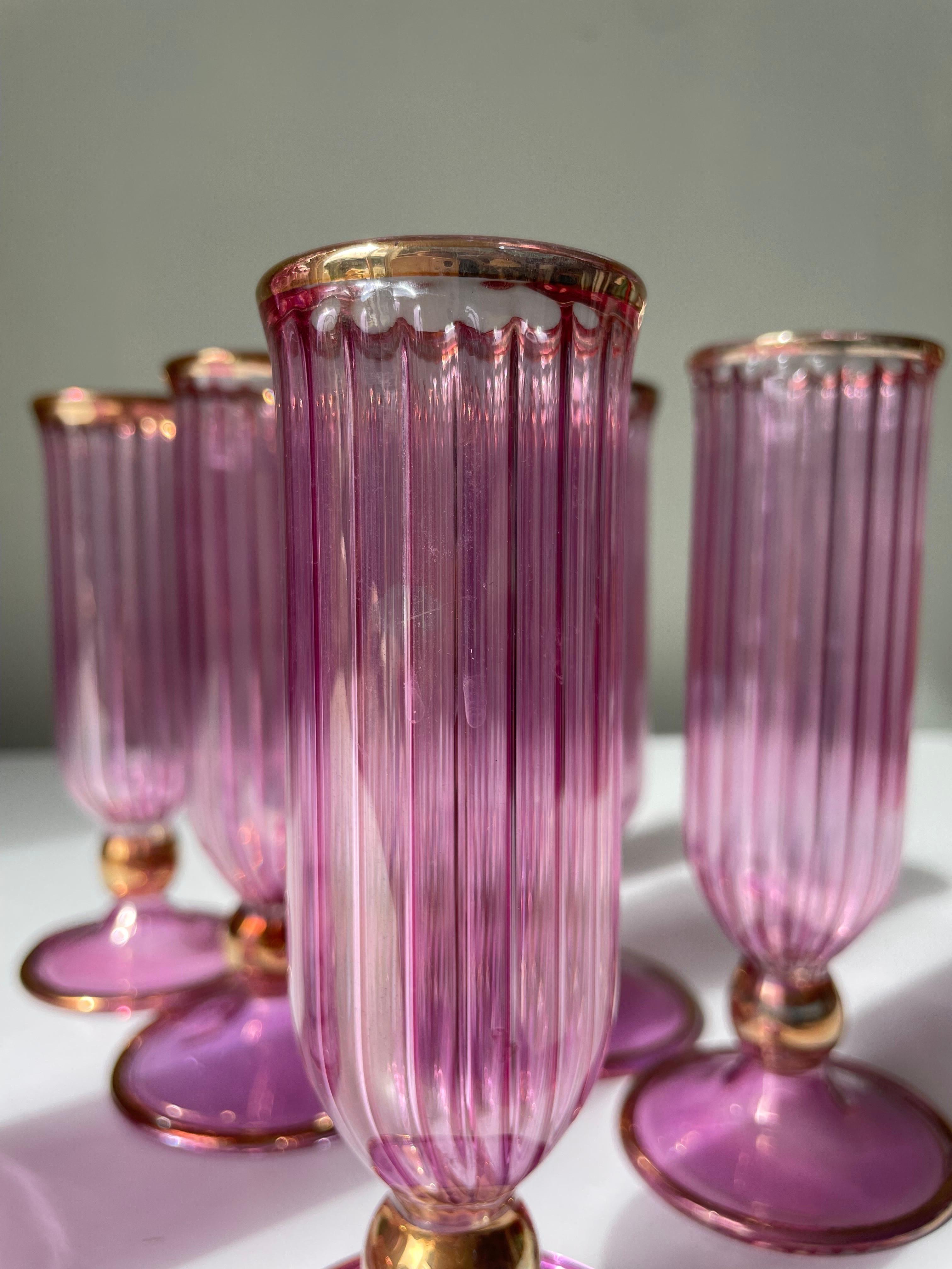 1950s Italian Murano Bright Rose Pink Gold Art Glass Serving Set For Sale 10