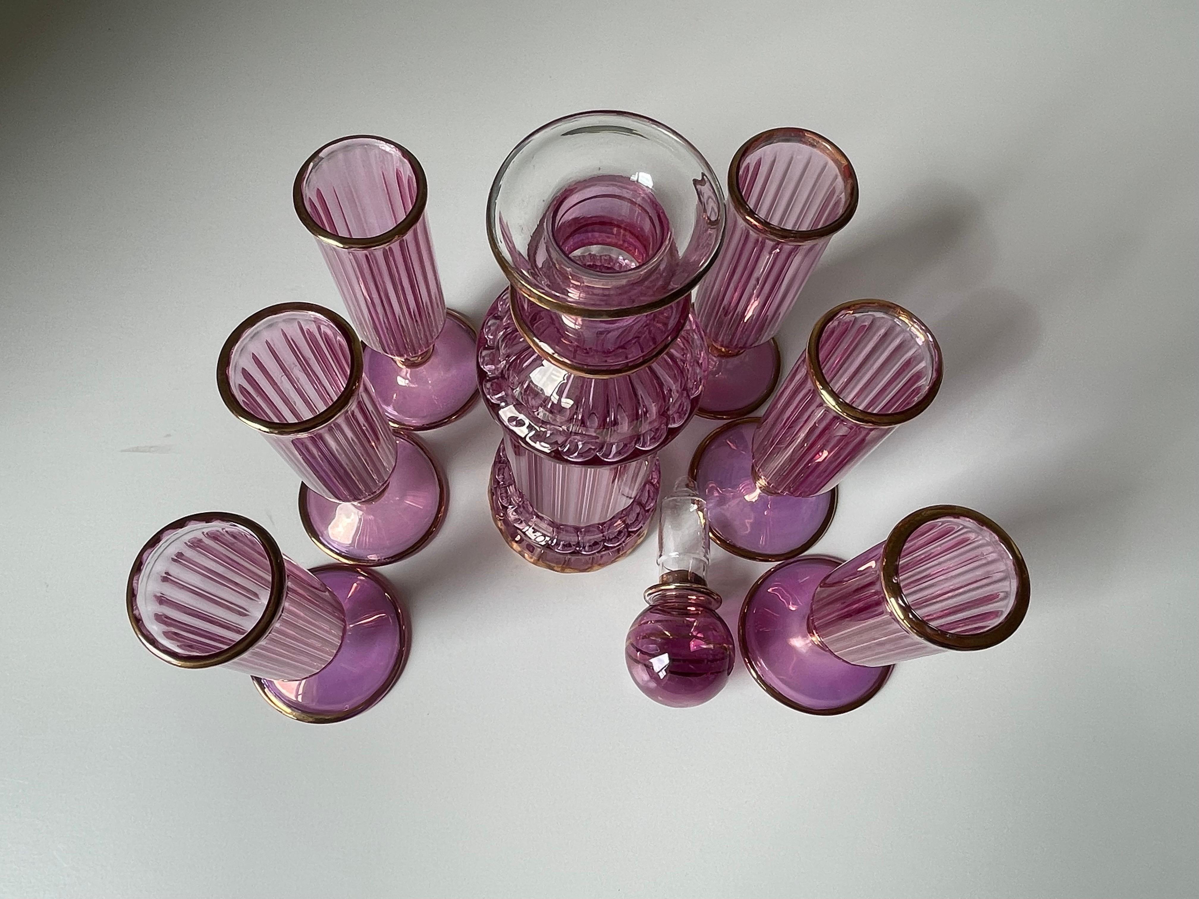 1950s Italian Murano Bright Rose Pink Gold Art Glass Serving Set For Sale 2