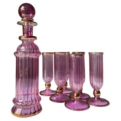 1950s Italian Murano Bright Rose Pink Gold Art Glass Serving Set