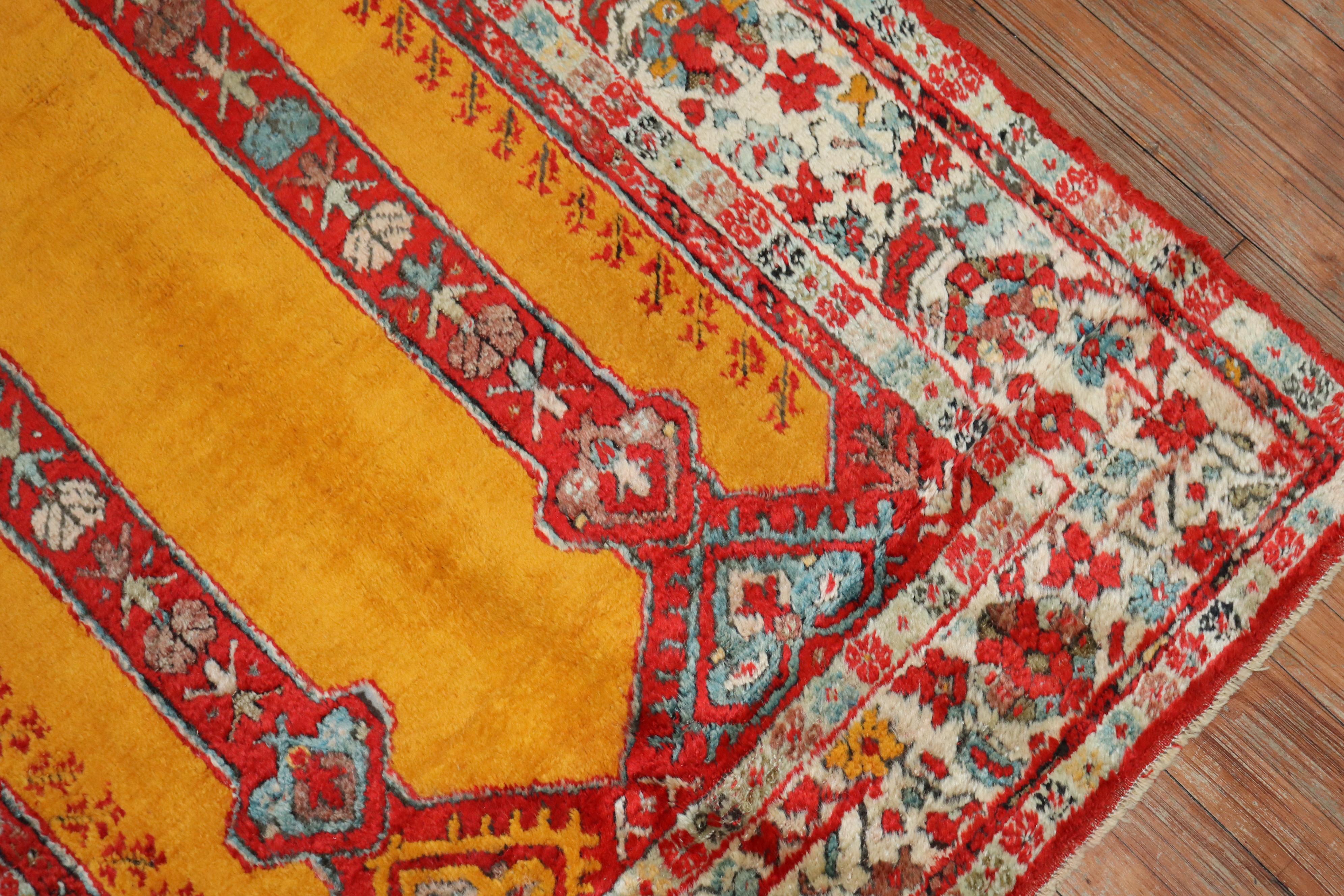 Turkish Bright Saffron Antique Angora Oushak Rug, Early 20th Century For Sale