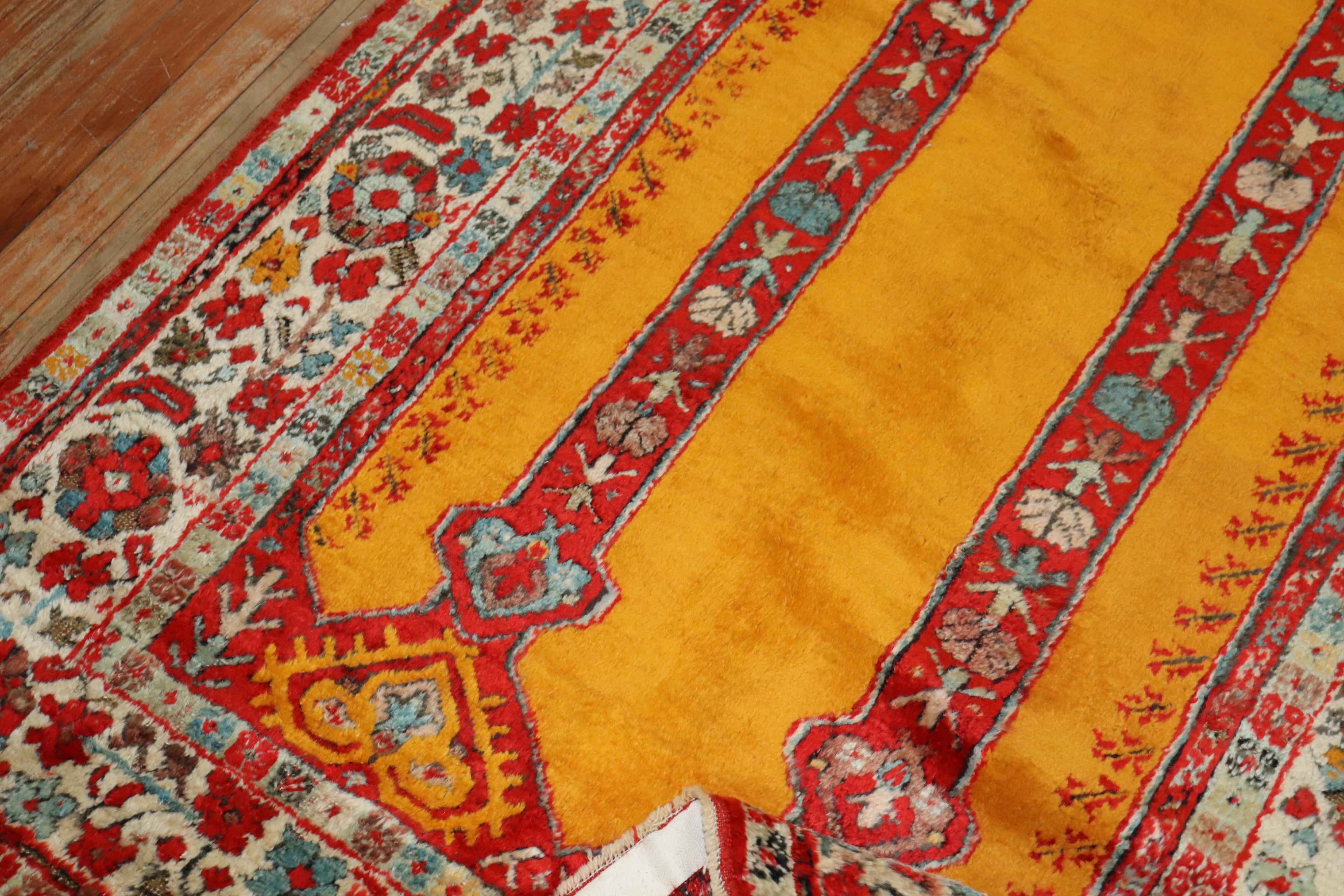 Bright Saffron Antique Angora Oushak Rug, Early 20th Century For Sale 1