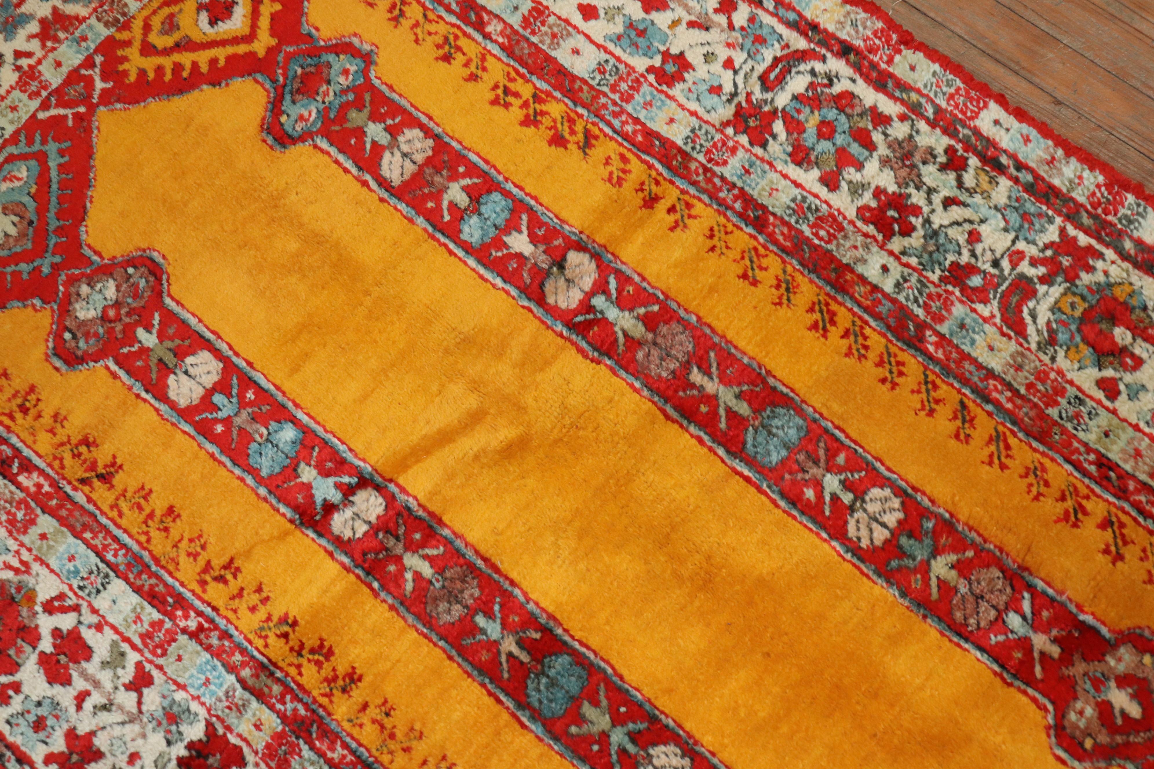 Bright Saffron Antique Angora Oushak Rug, Early 20th Century For Sale 3