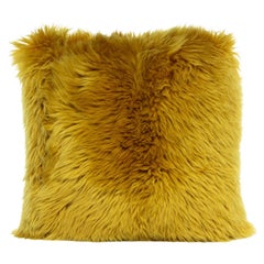 Shearling Sheepskin Yellow Mustard Cushion by Muchi Decor, Made in Italy