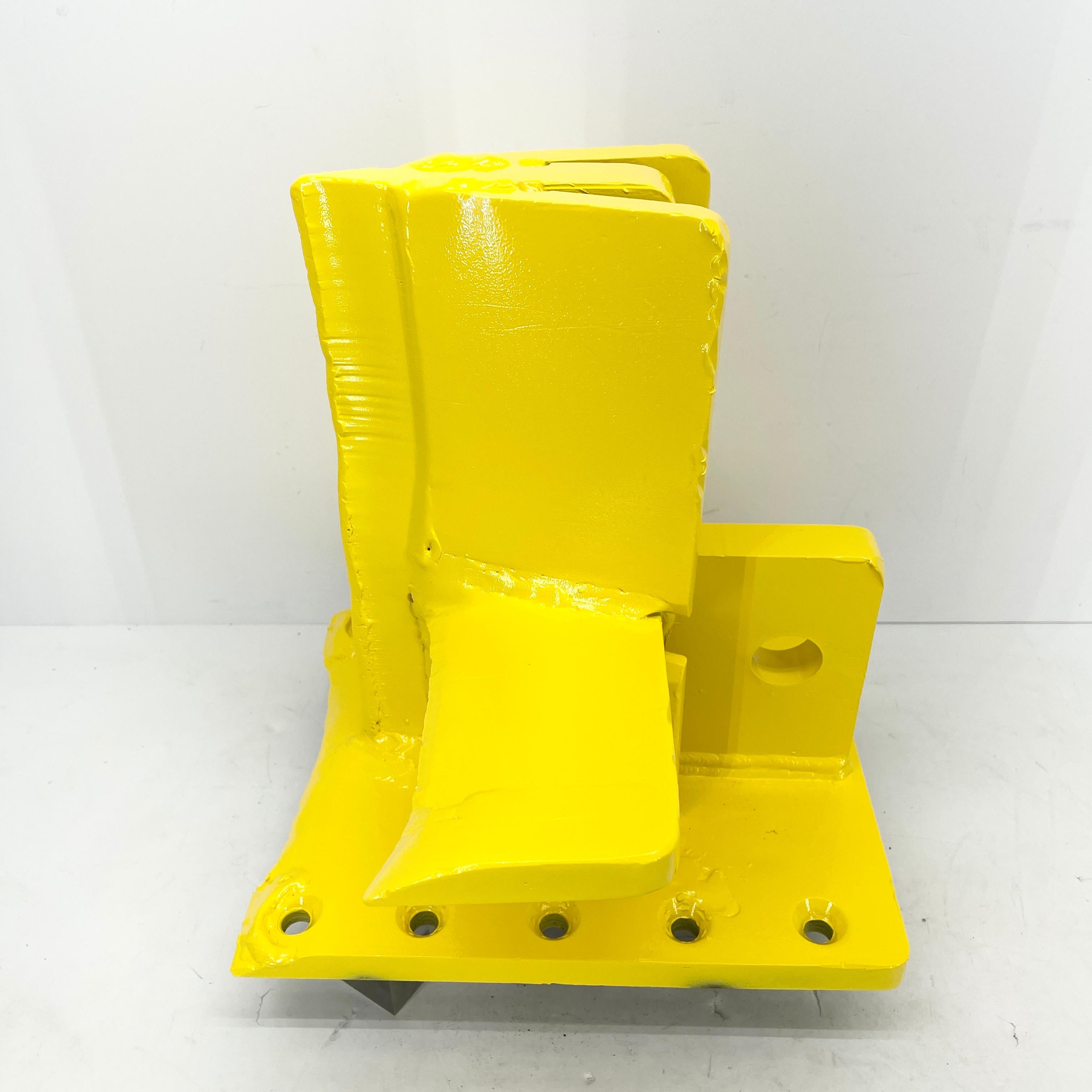 Bright Sunshine Yellow Abstract Eagle Head Sculpture From a 3 Way Wood Splitter For Sale 5