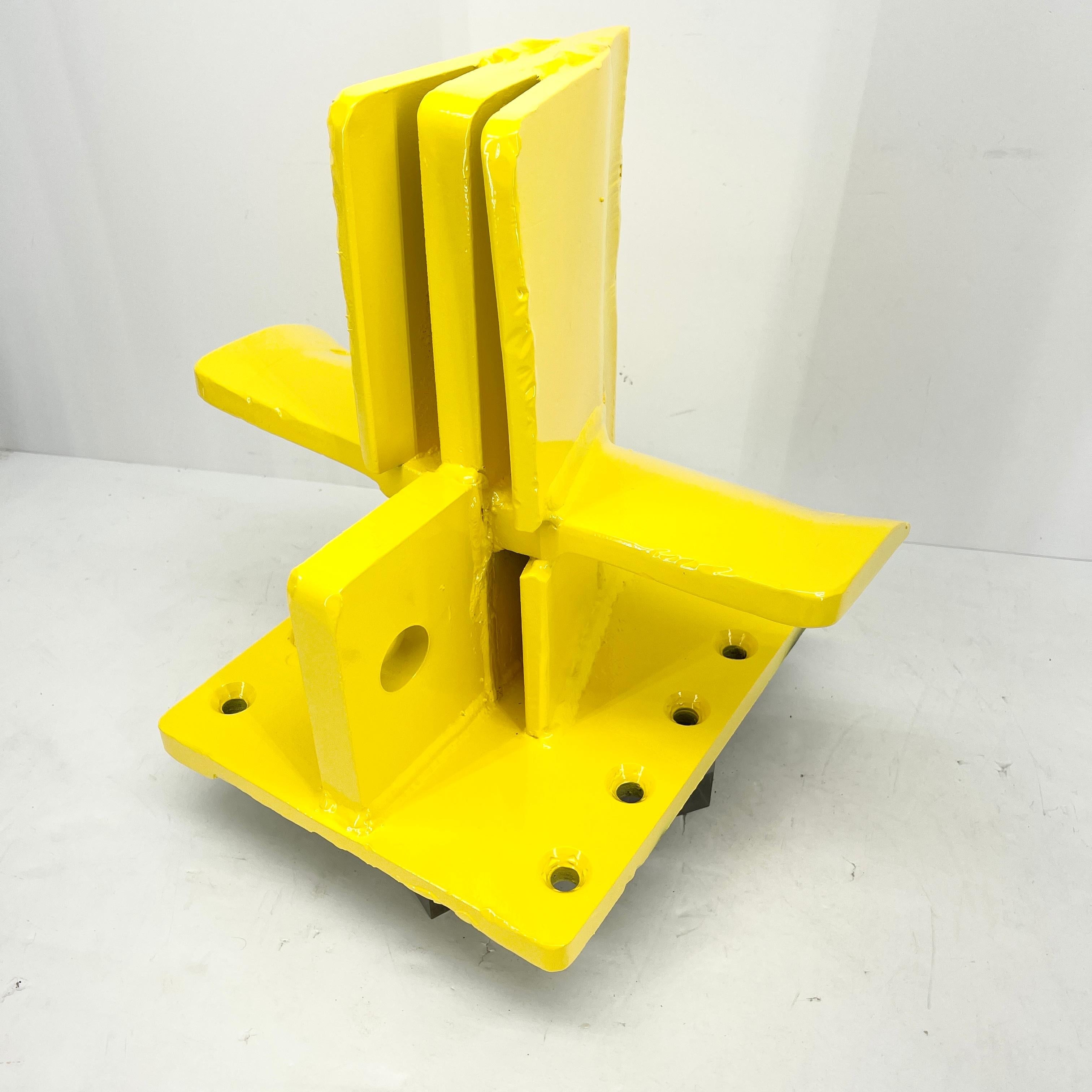 Bright Sunshine Yellow Abstract Eagle Head Sculpture From a 3 Way Wood Splitter For Sale 10