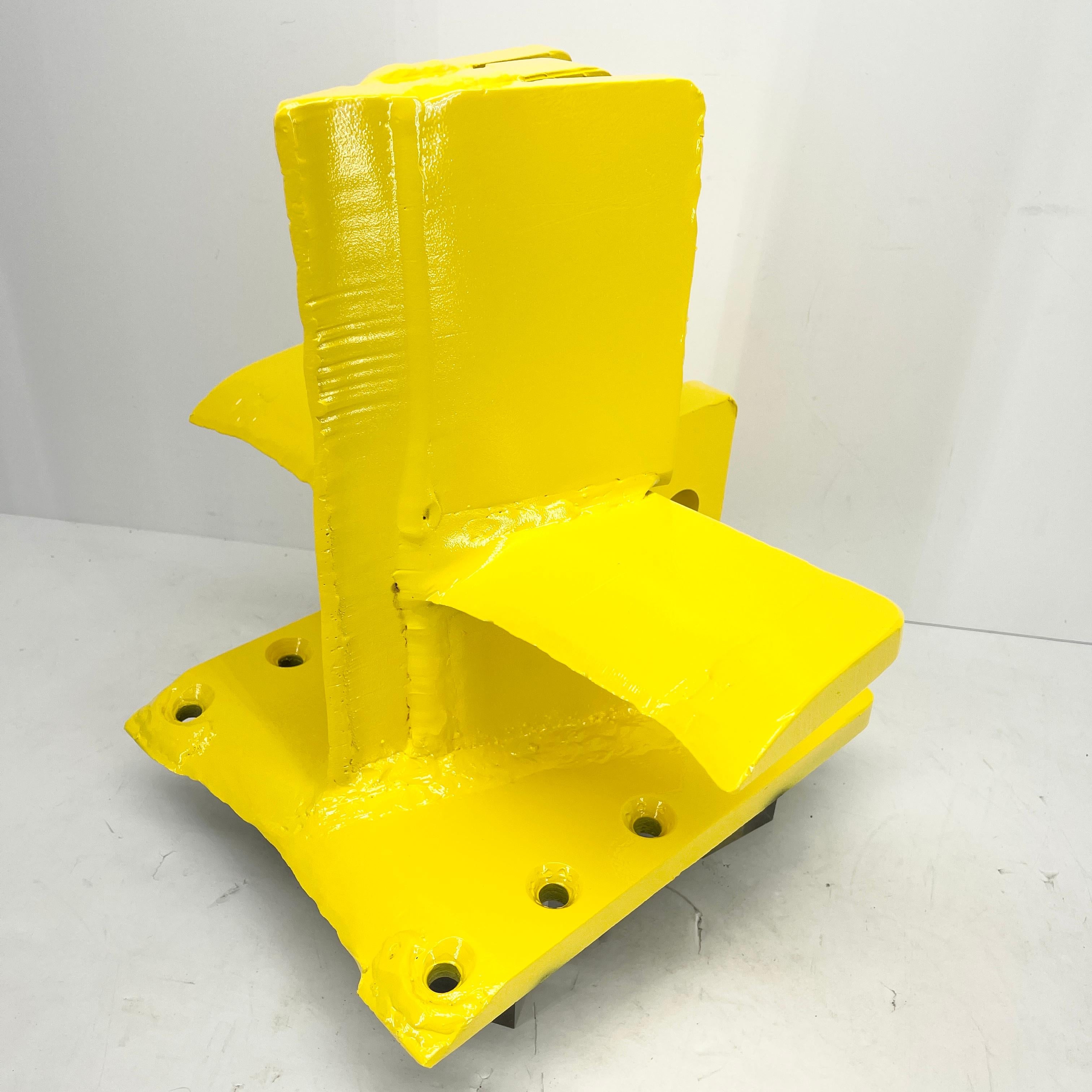 American Bright Sunshine Yellow Abstract Eagle Head Sculpture From a 3 Way Wood Splitter For Sale