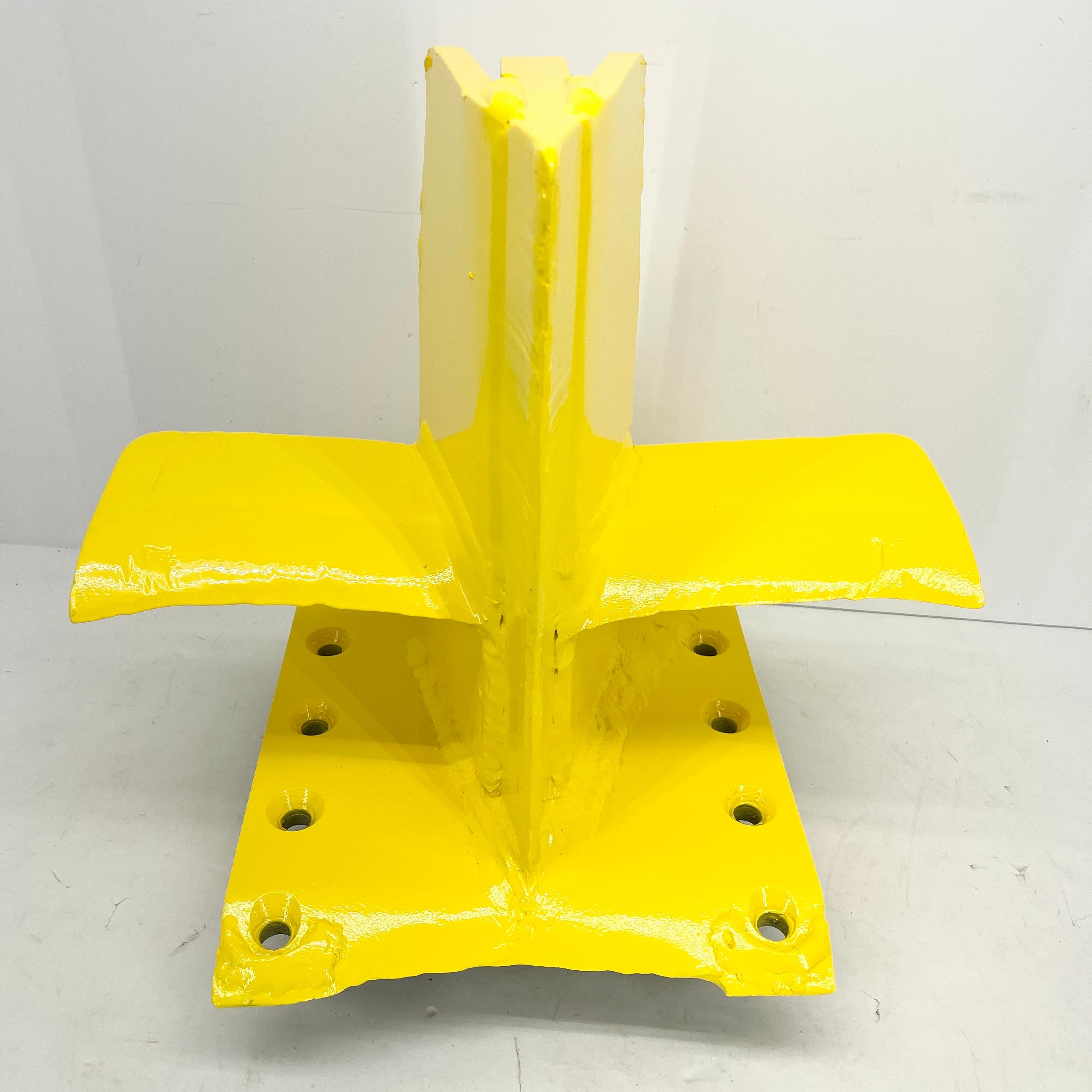 Bright Sunshine Yellow Abstract Eagle Head Sculpture From a 3 Way Wood Splitter In Good Condition For Sale In Haddonfield, NJ