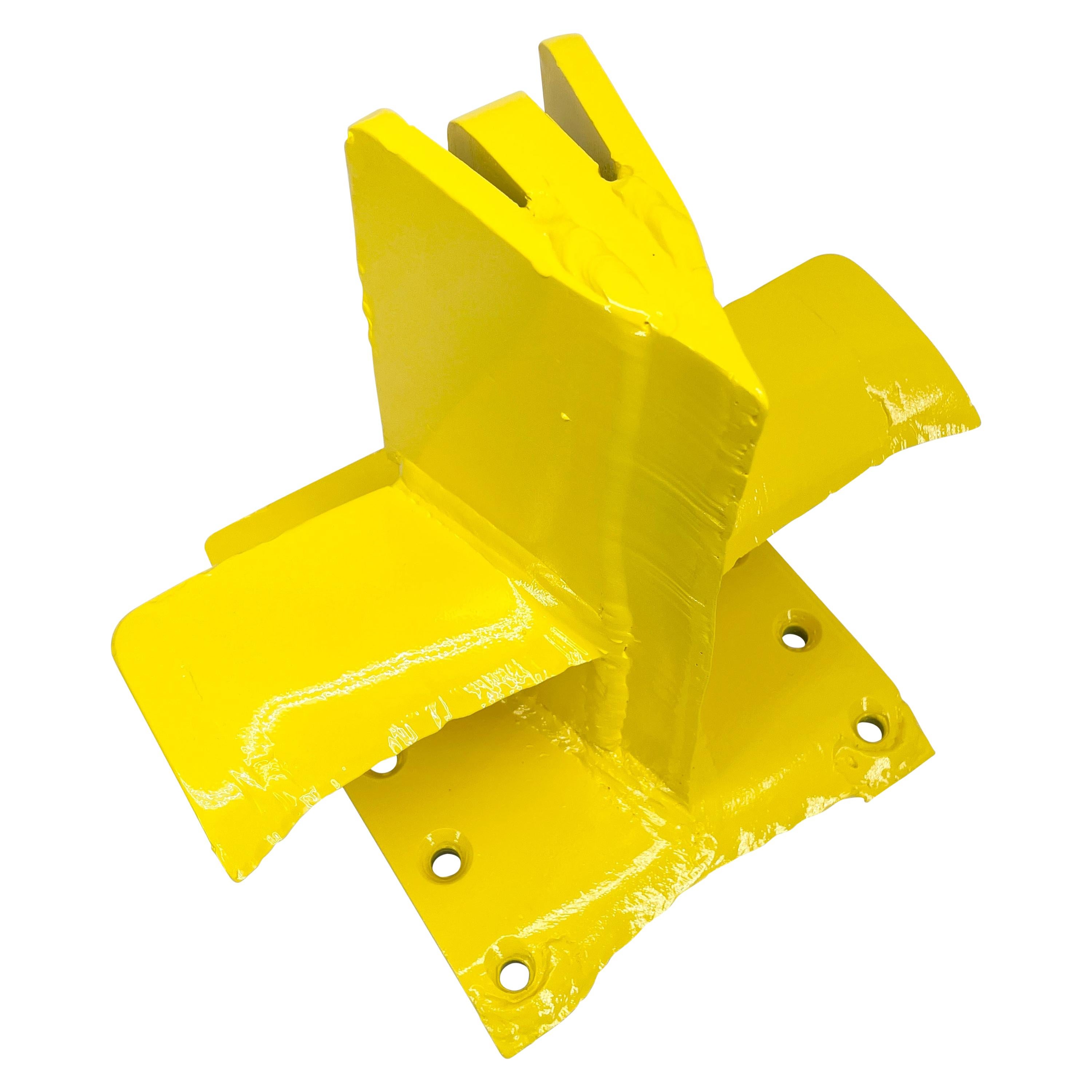 Bright Sunshine Yellow Abstract Eagle Head Sculpture From a 3 Way Wood Splitter For Sale