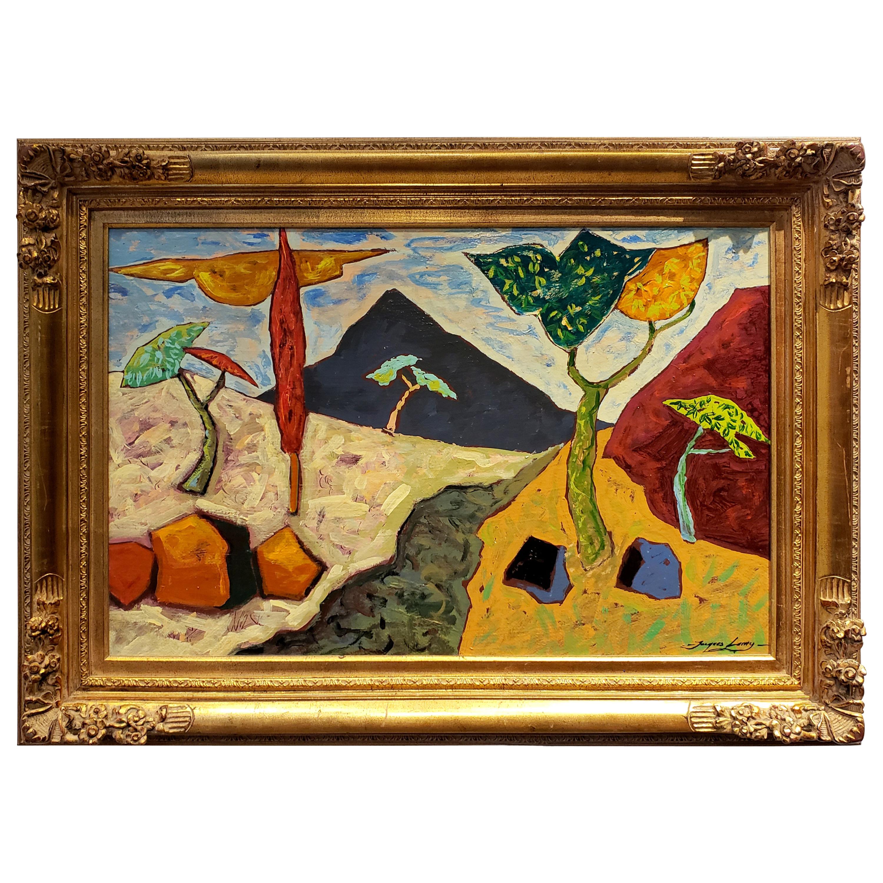 Bright Surreal Landscape "Arroyo" by Artist Jacques Lamy For Sale