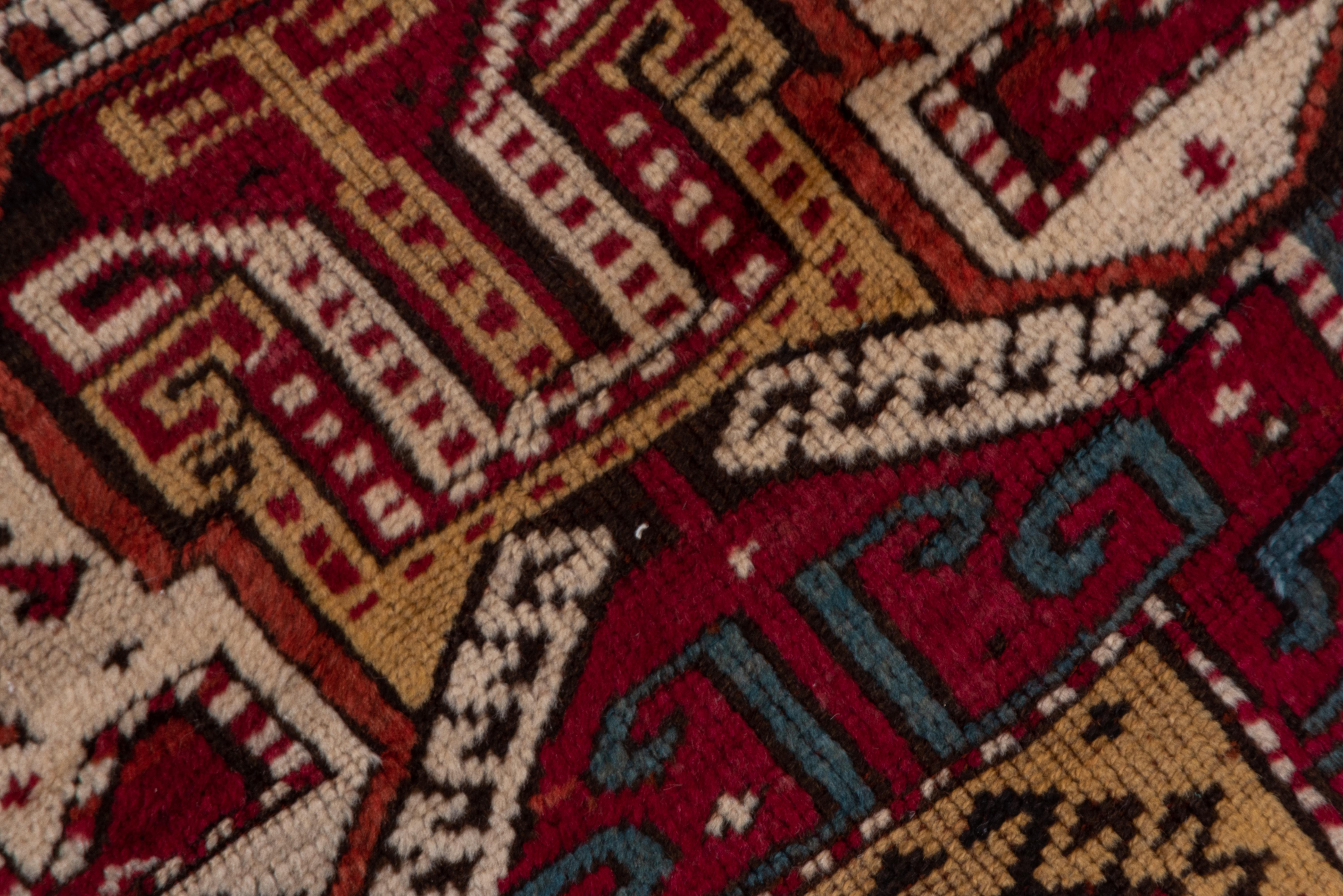 Wool Bright Toned Antique Caucasian Kazak Style Wide Runner, Colorful and Bold Tones For Sale