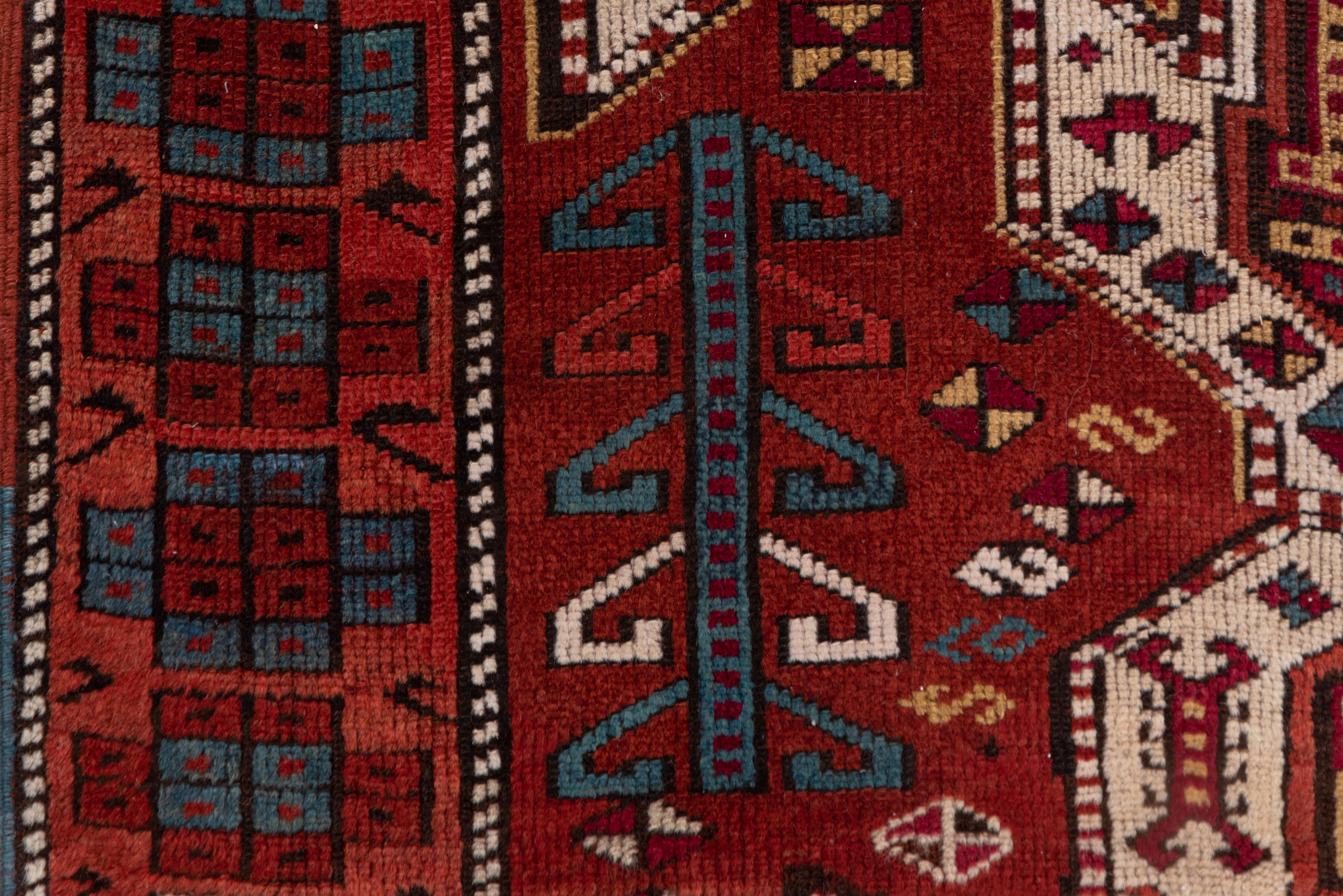 Bright Toned Antique Caucasian Kazak Style Wide Runner, Colorful and Bold Tones For Sale 1