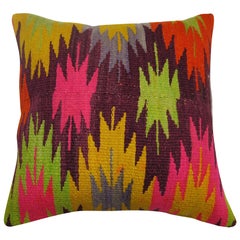 Bright Tribal Kilim Pillow in Pinks and Neon Green