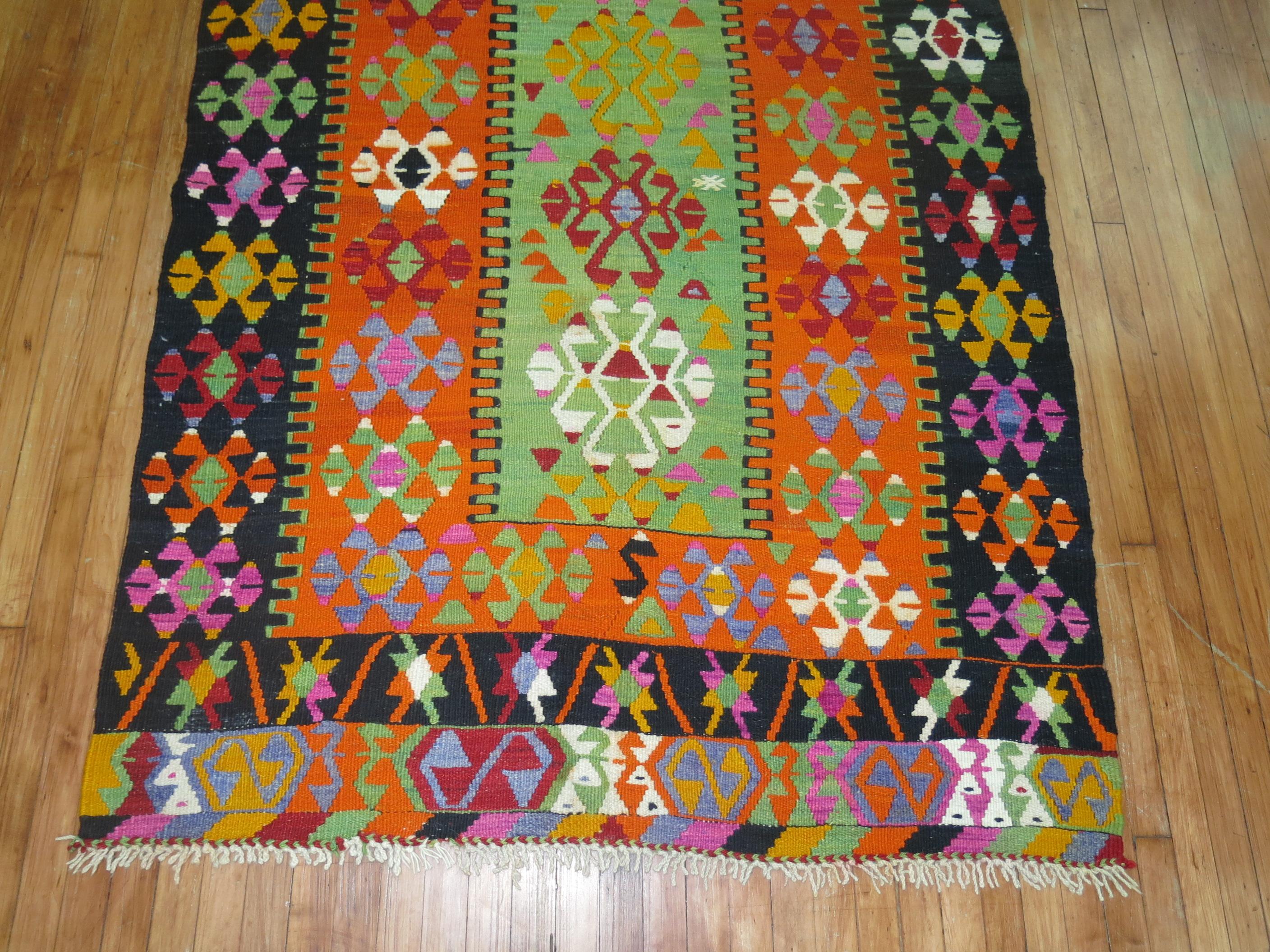 Bright Turkish Kilim Geometric Tribal Flat-Weave In Good Condition For Sale In New York, NY