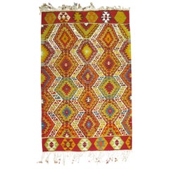 Vintage Bright Turkish Kilim Geometric Tribal Flat-Weave