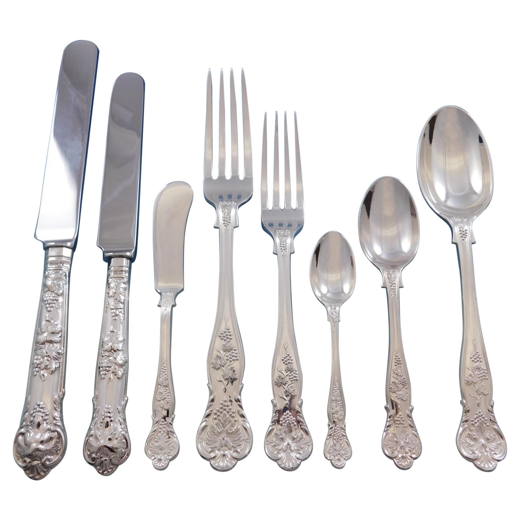 Bright Vine by Barnard Sterling Silver Flatware Set Service 64 Pc England Grapes For Sale