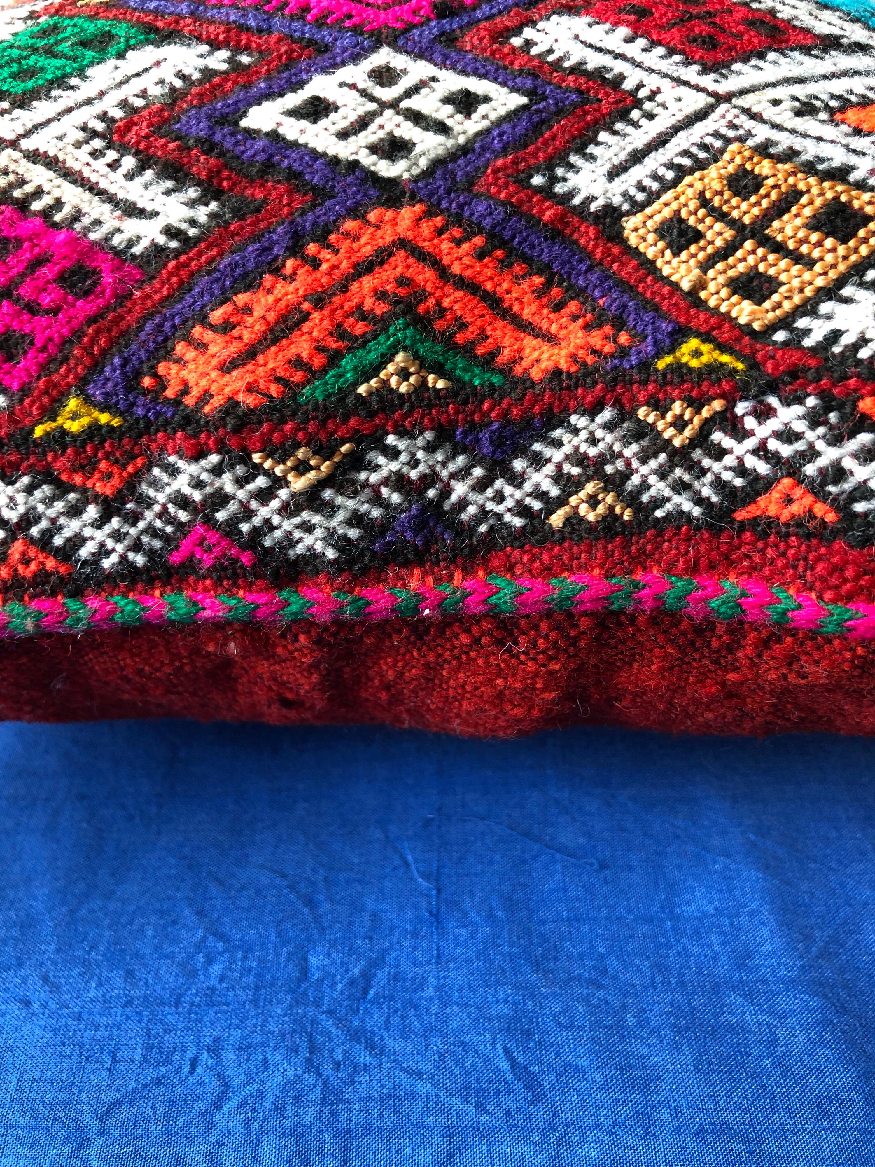 20th Century Bold Vintage Moroccan Kilim Throw Pillow Handwoven Natural Red Wool Berber Boho