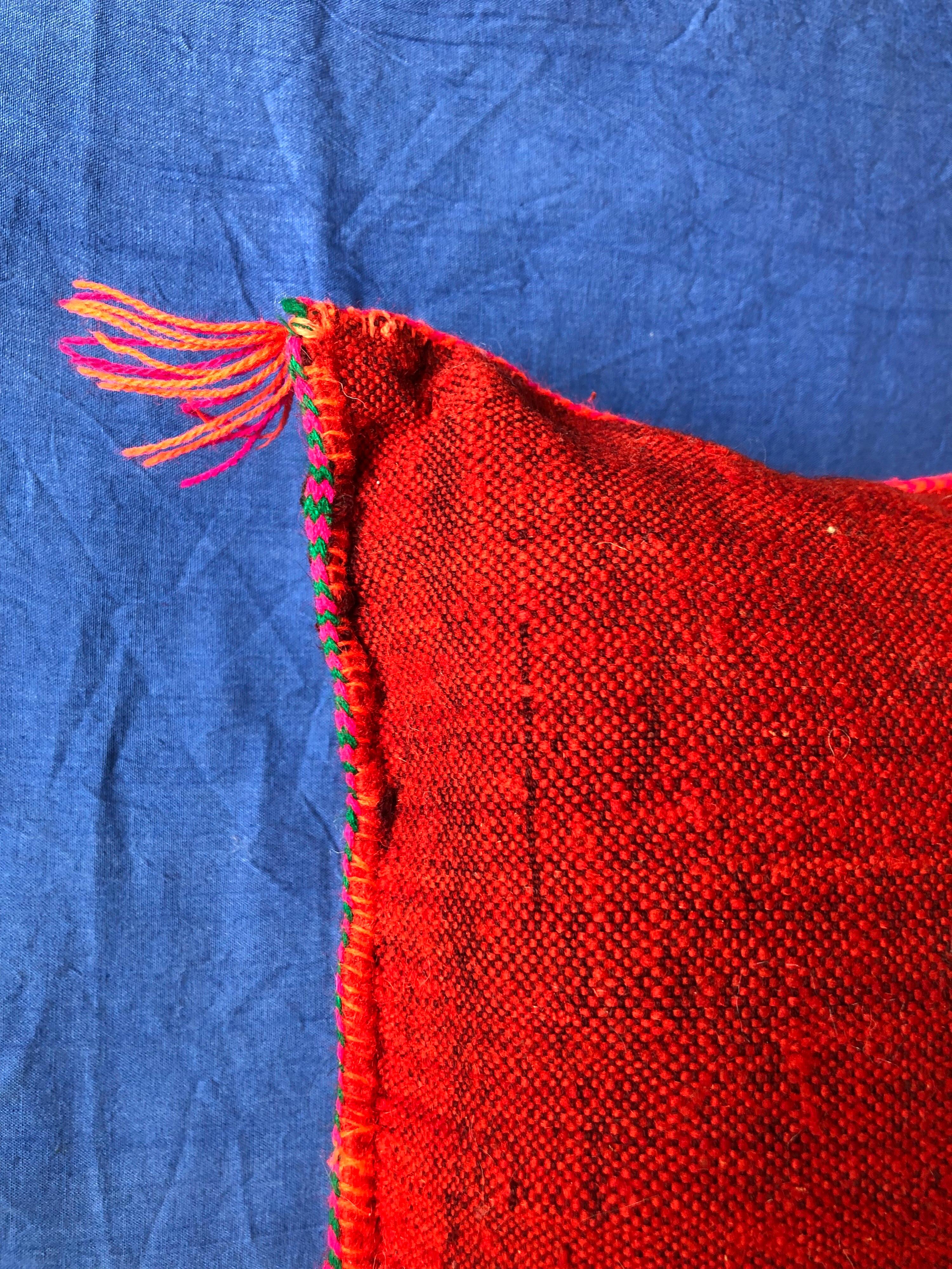 Bold Vintage Moroccan Kilim Throw Pillow Handwoven Natural Red Wool Berber Boho 1
