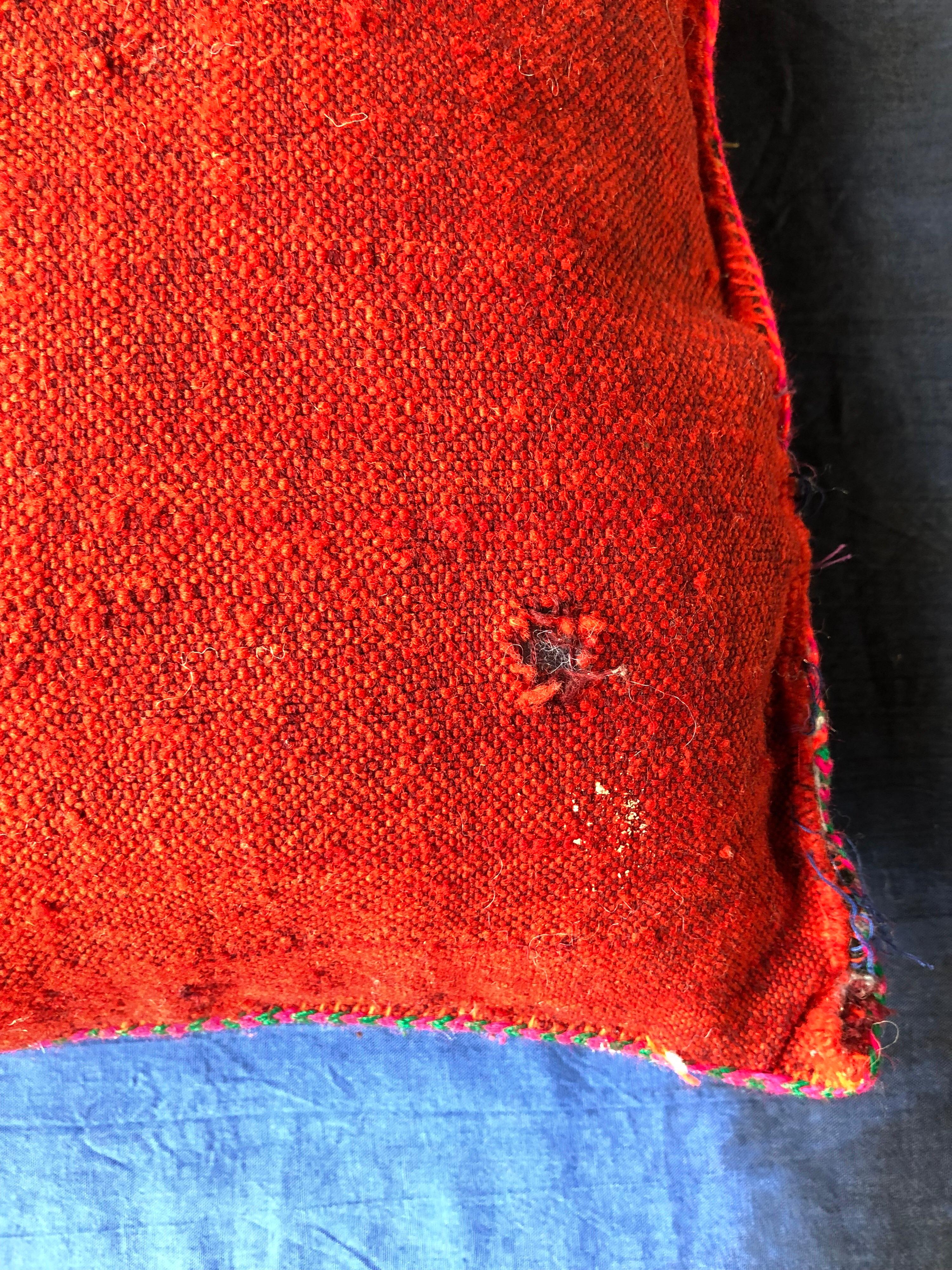 Bold Vintage Moroccan Kilim Throw Pillow Handwoven Natural Red Wool Berber Boho 2