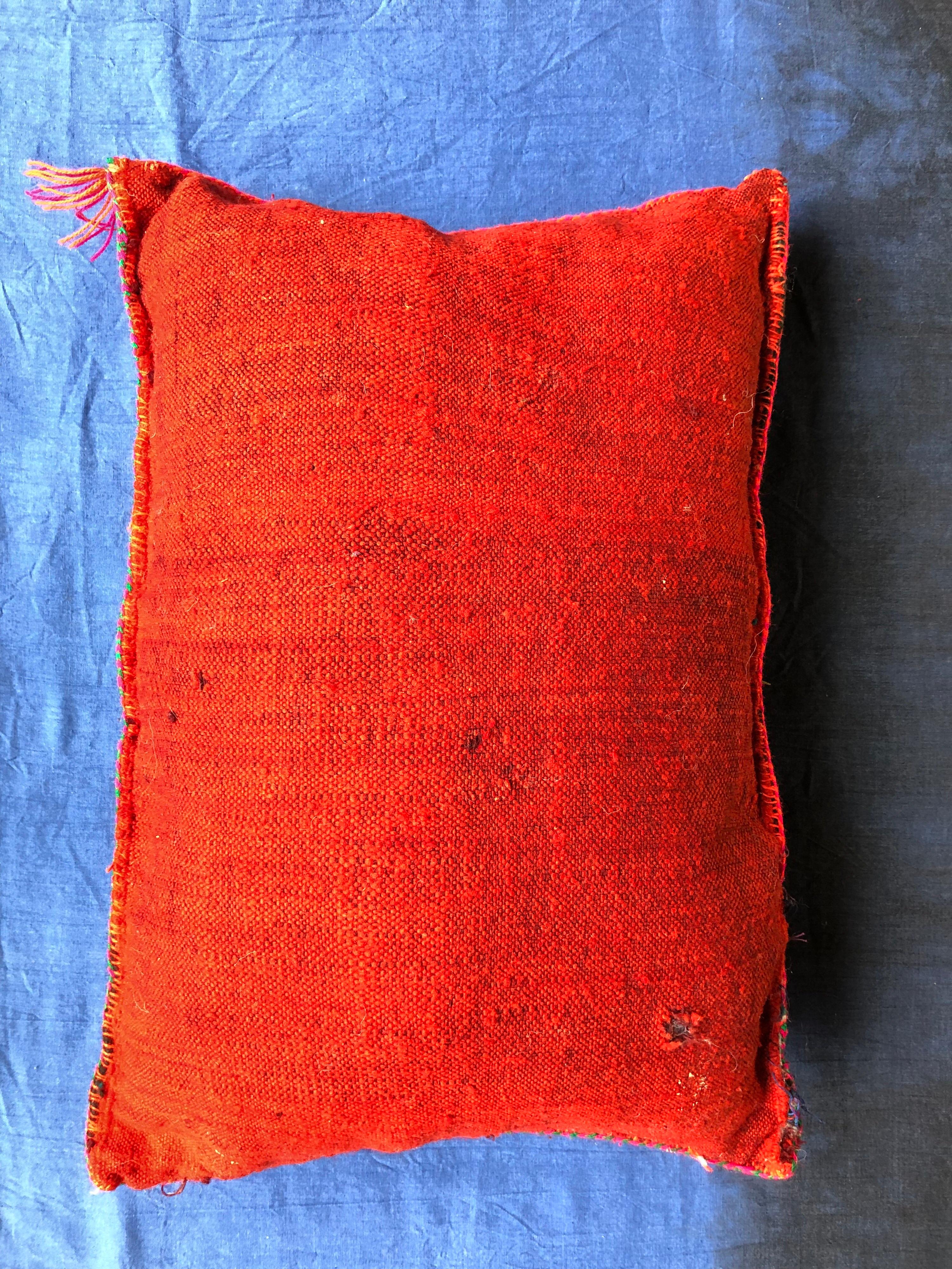Bold Vintage Moroccan Kilim Throw Pillow Handwoven Natural Red Wool Berber Boho 3