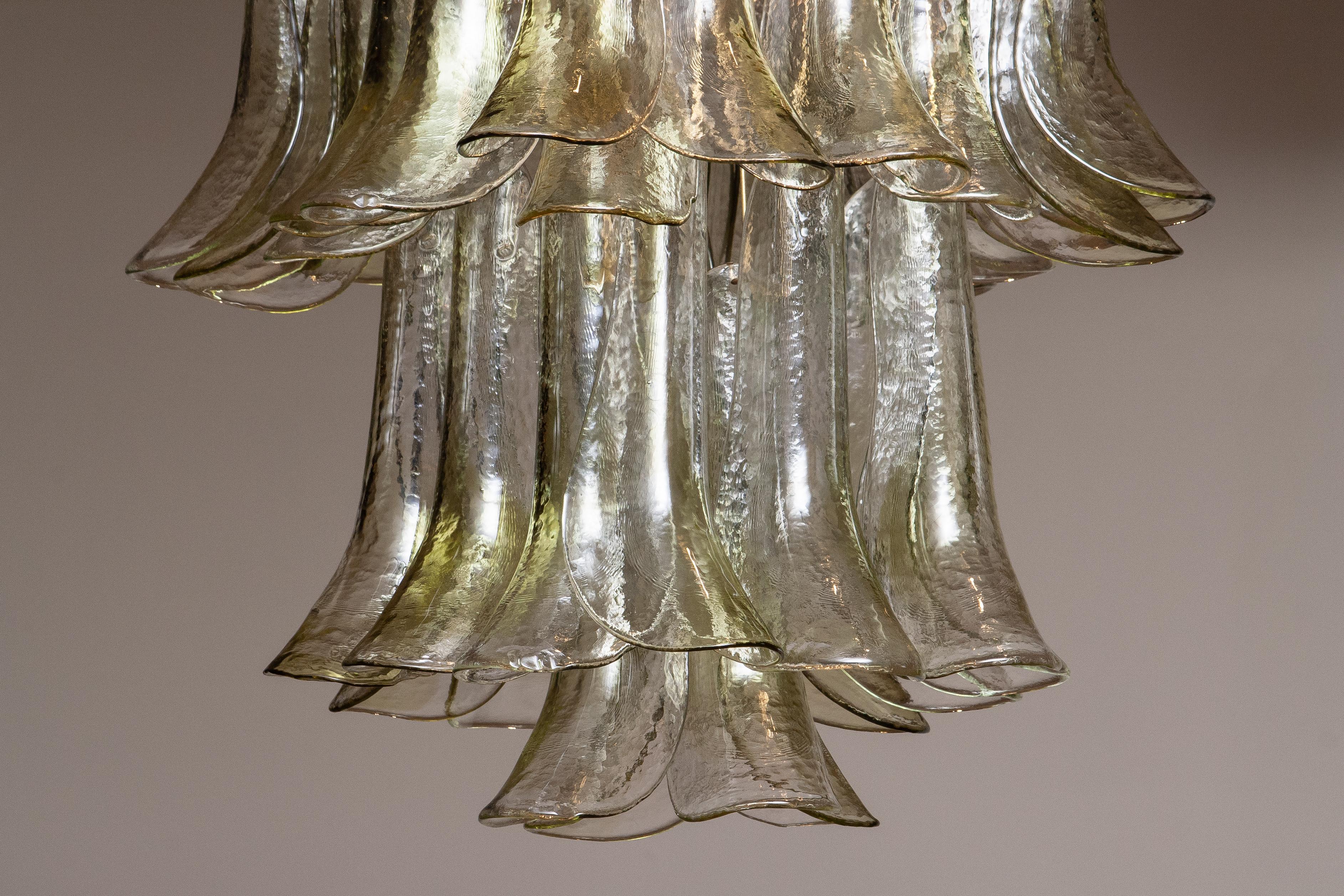 Mid-Century Modern Clear And Green Accents Italian Art Glass Flush Mount 'Selle'.  La Murrina 1970