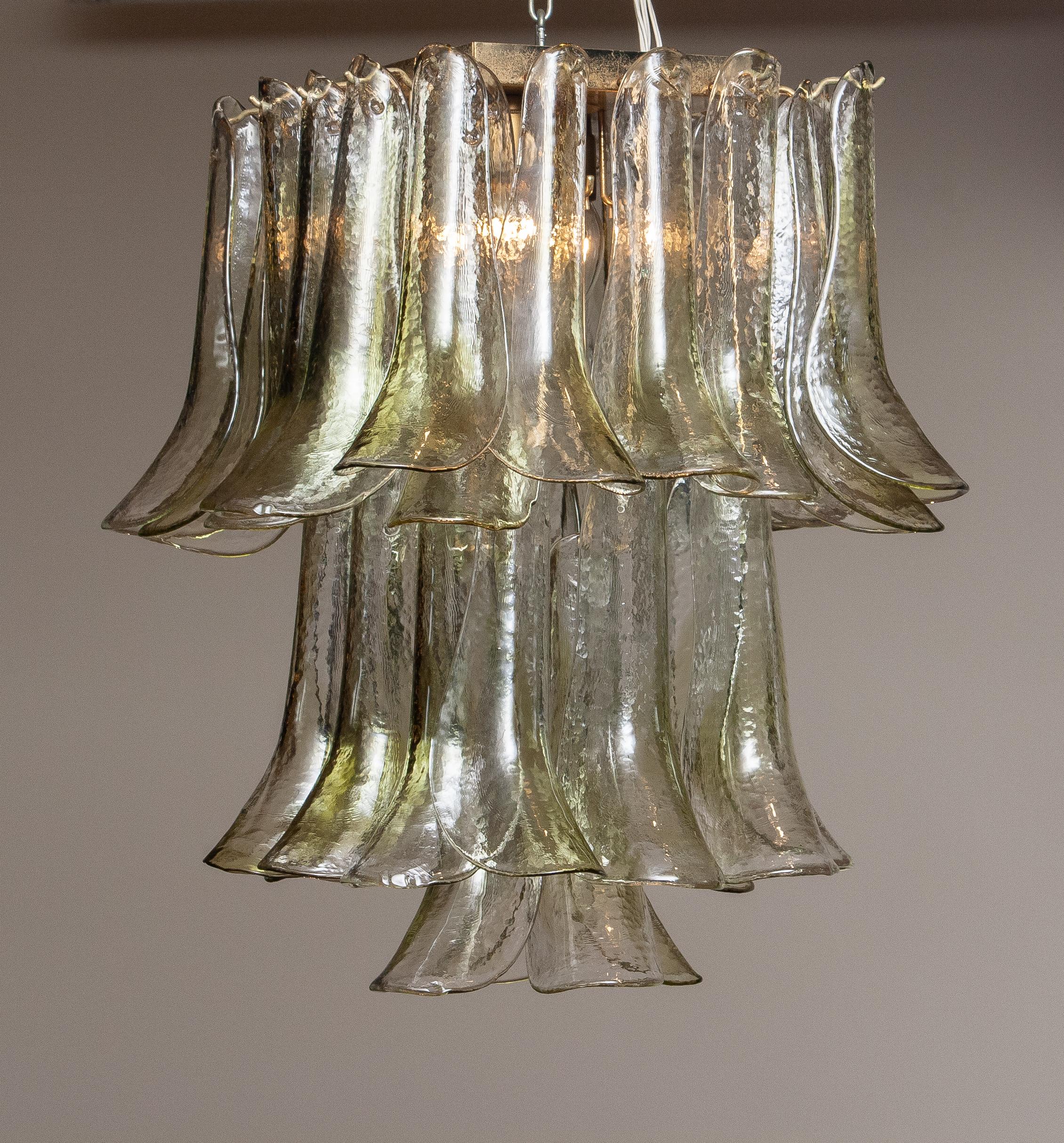 Clear And Green Accents Italian Art Glass Flush Mount 'Selle'.  La Murrina 1970 In Good Condition In Silvolde, Gelderland