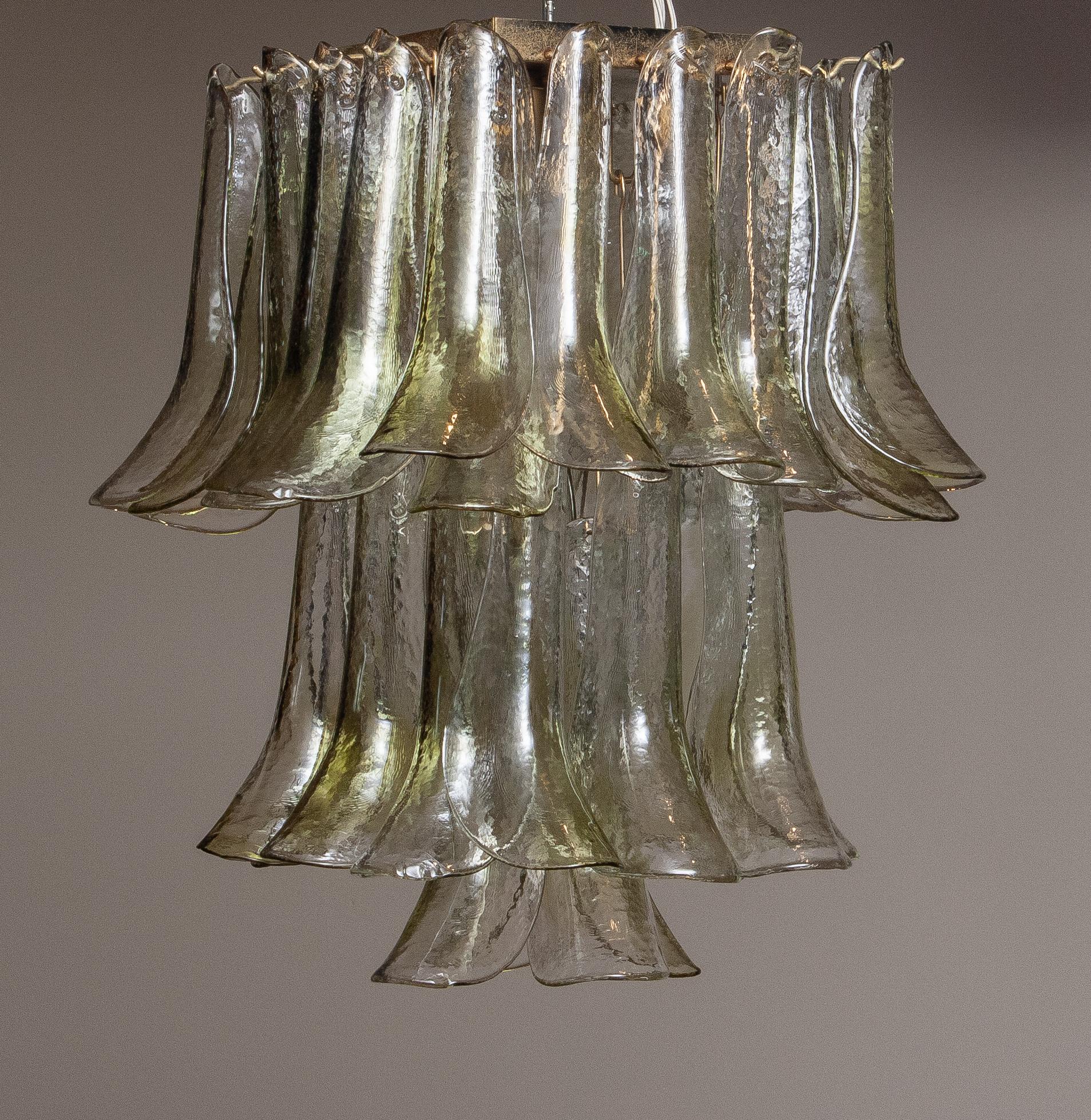 Metal Clear And Green Accents Italian Art Glass Flush Mount 'Selle'.  La Murrina 1970
