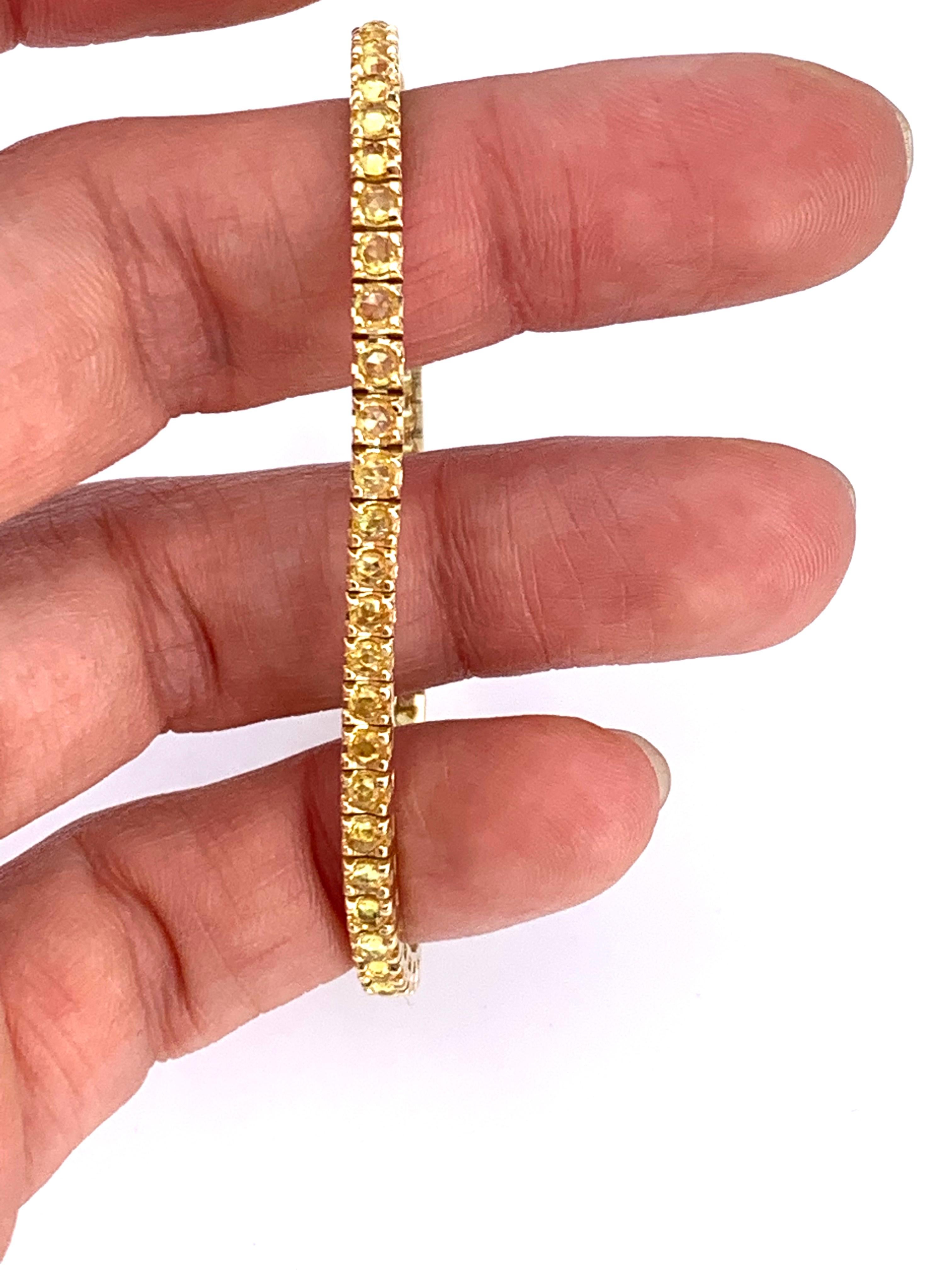 Taille rose Bracelet tennis unisexe en or jaune 18 carats avec saphirs jaunes de 4,34 carats