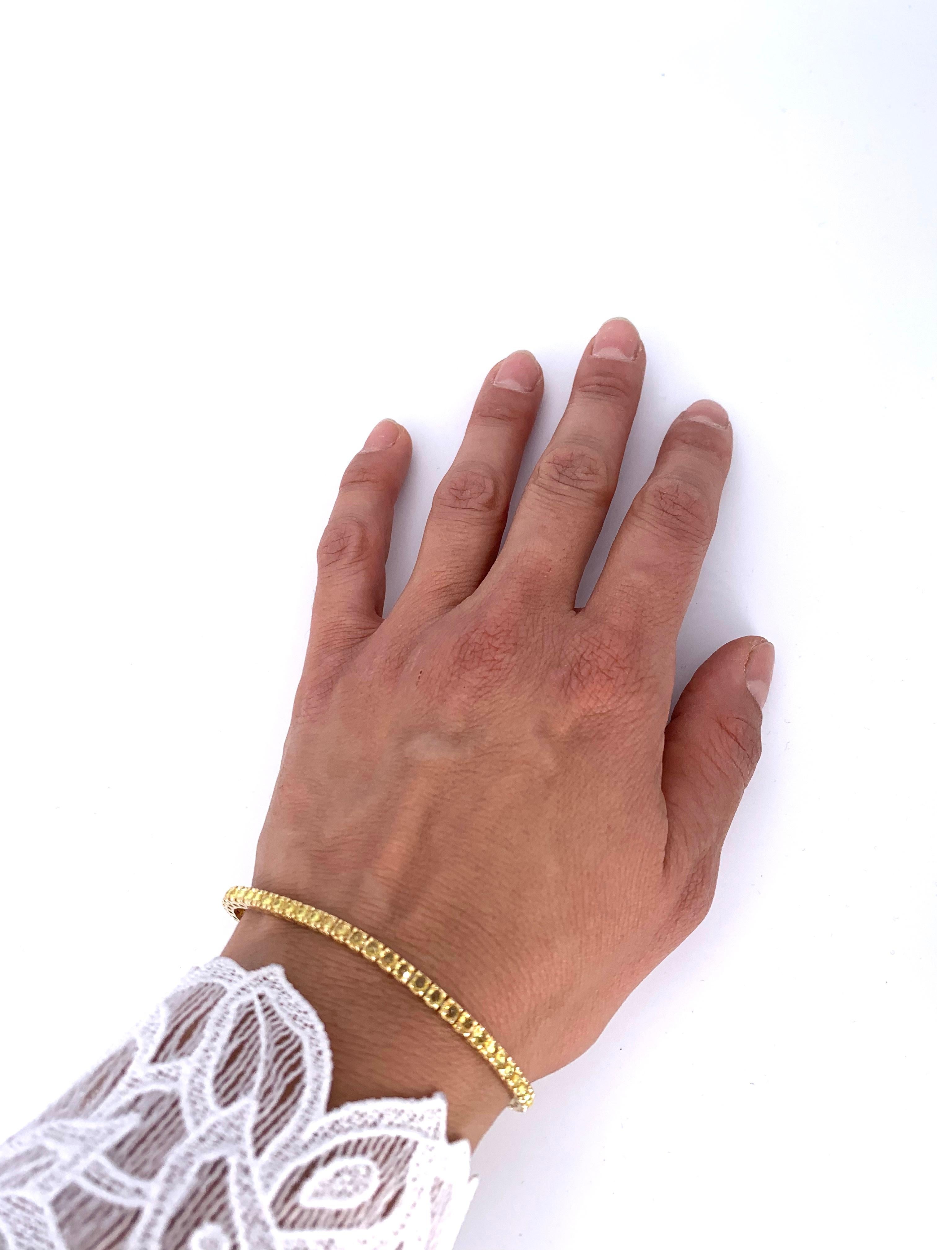  Bracelet tennis unisexe en or jaune 18 carats avec saphirs jaunes de 4,34 carats Unisexe 