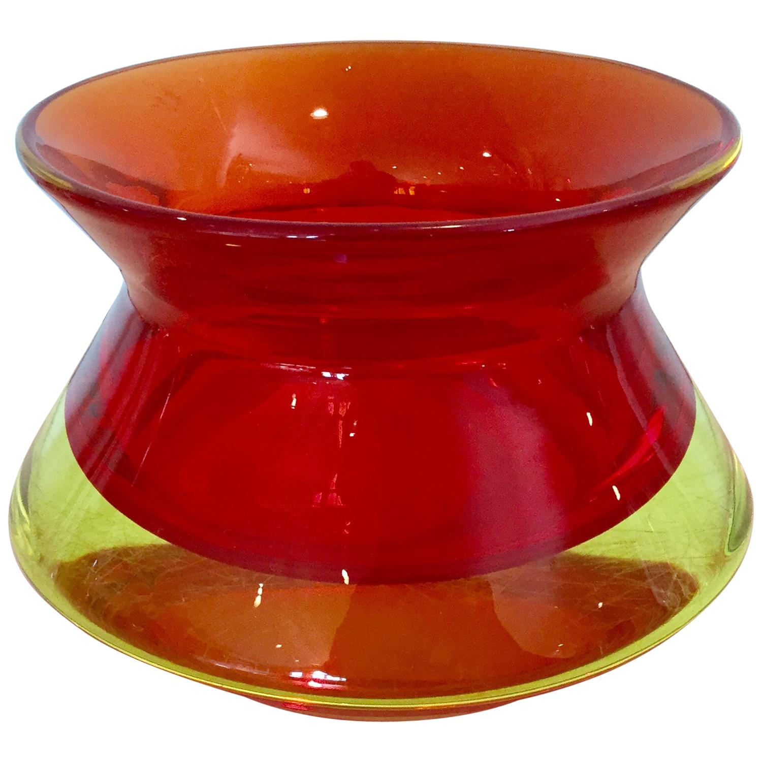 Bright Yellow and Orange Murano Sommerso Center Piece Bowl For Sale