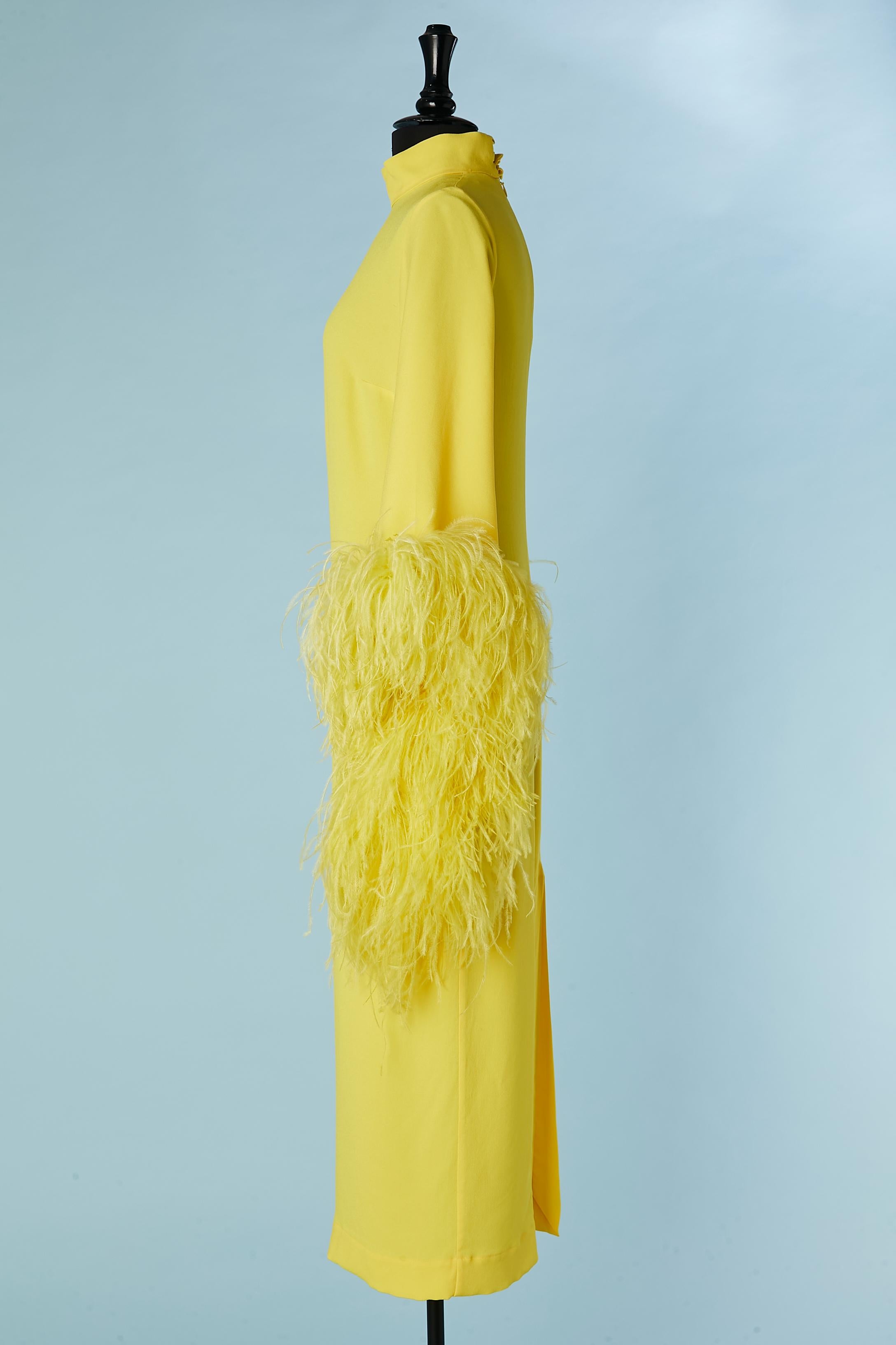 Bright yellow crêpe cocktail dress with ostrich edge  Taller Marmo  For Sale 1